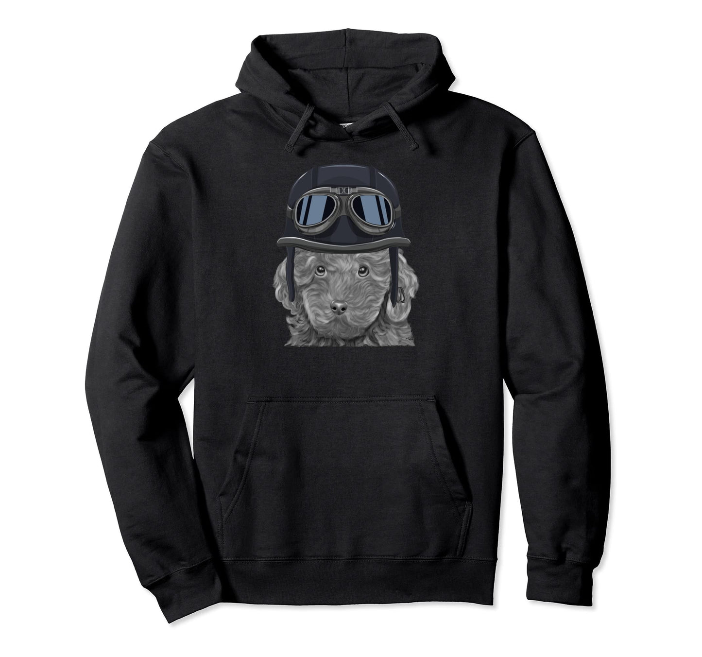 Brown Poodle Wearing Motorcycle Helmet Hoodie - Minimalist Print for Adults - T-Shirt, Sweatshirt, Hoodie