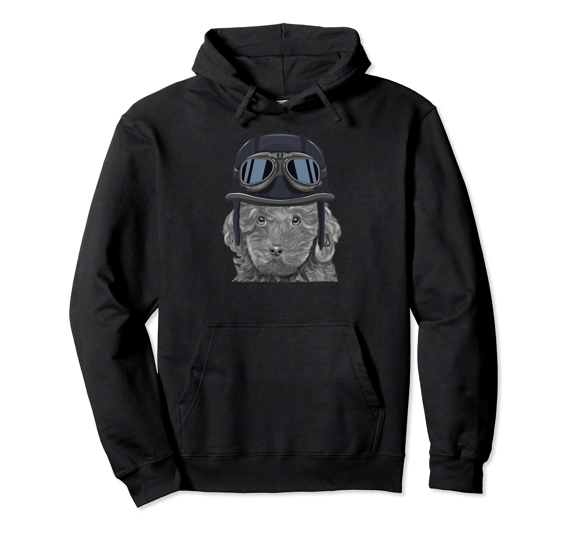 Brown Poodle Wearing Motorcycle Helmet Hoodie - Minimalist Print for Adults - T-Shirt, Sweatshirt, Hoodie