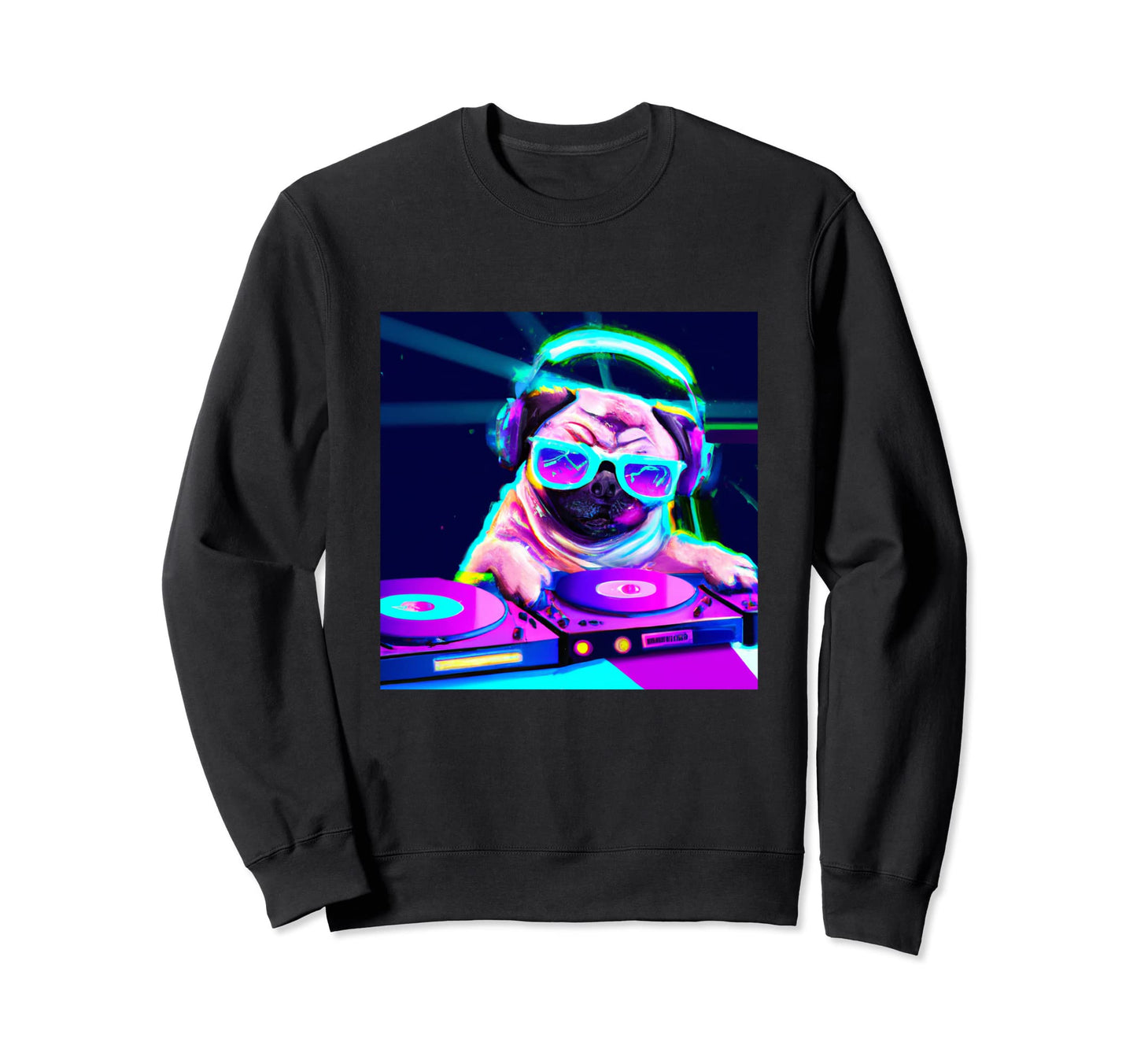 Pug Dj Vaporwave Aesthetic Dog Sweatshirt - Novelty Apparel for Adults - T-Shirt, Sweatshirt, Hoodie