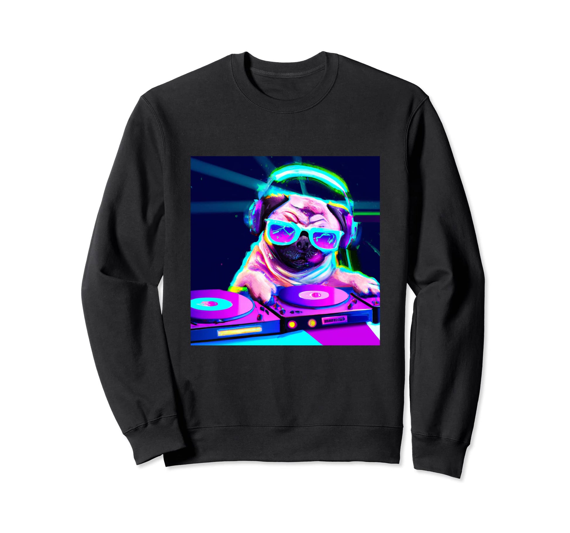 Pug Dj Vaporwave Aesthetic Dog Sweatshirt - Novelty Apparel for Adults - T-Shirt, Sweatshirt, Hoodie