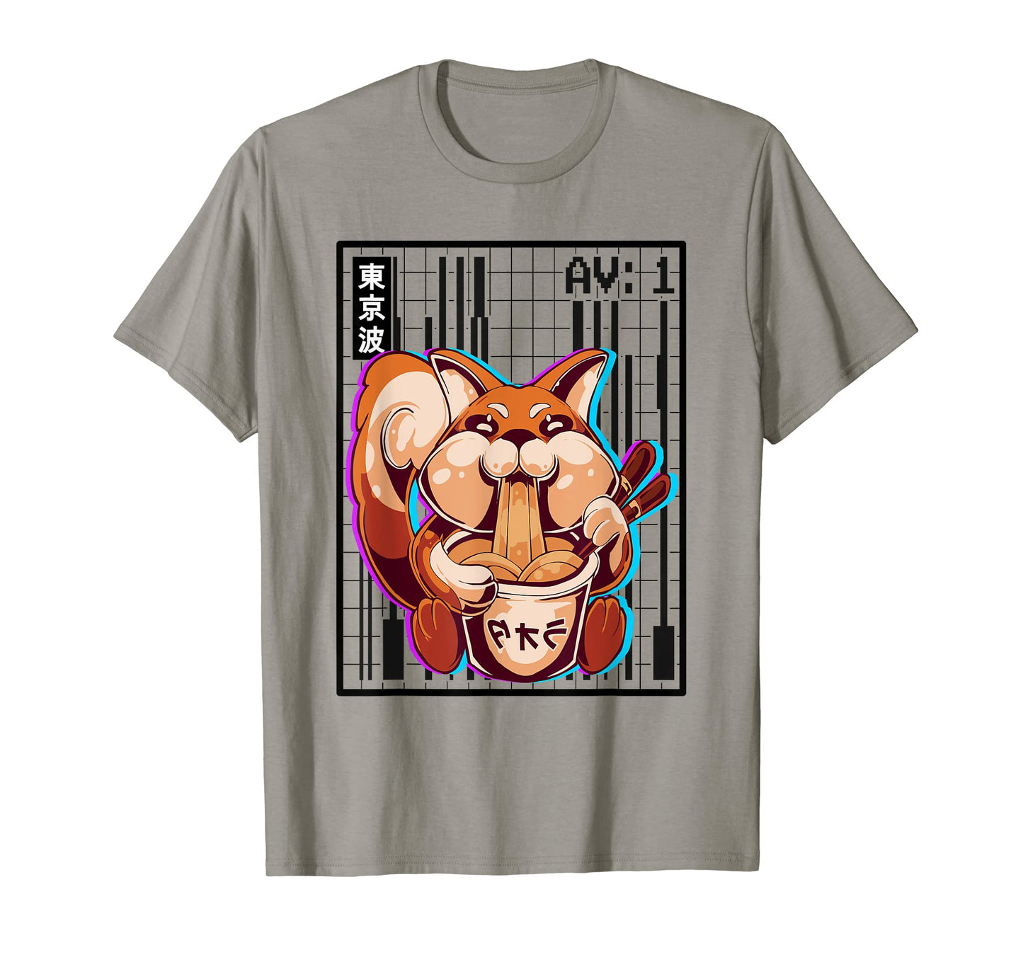 Weirdcore Fox Ramen Grid Vaporwave T-Shirt - Minimalist Print Unisex - T-Shirt, Sweatshirt, Hoodie