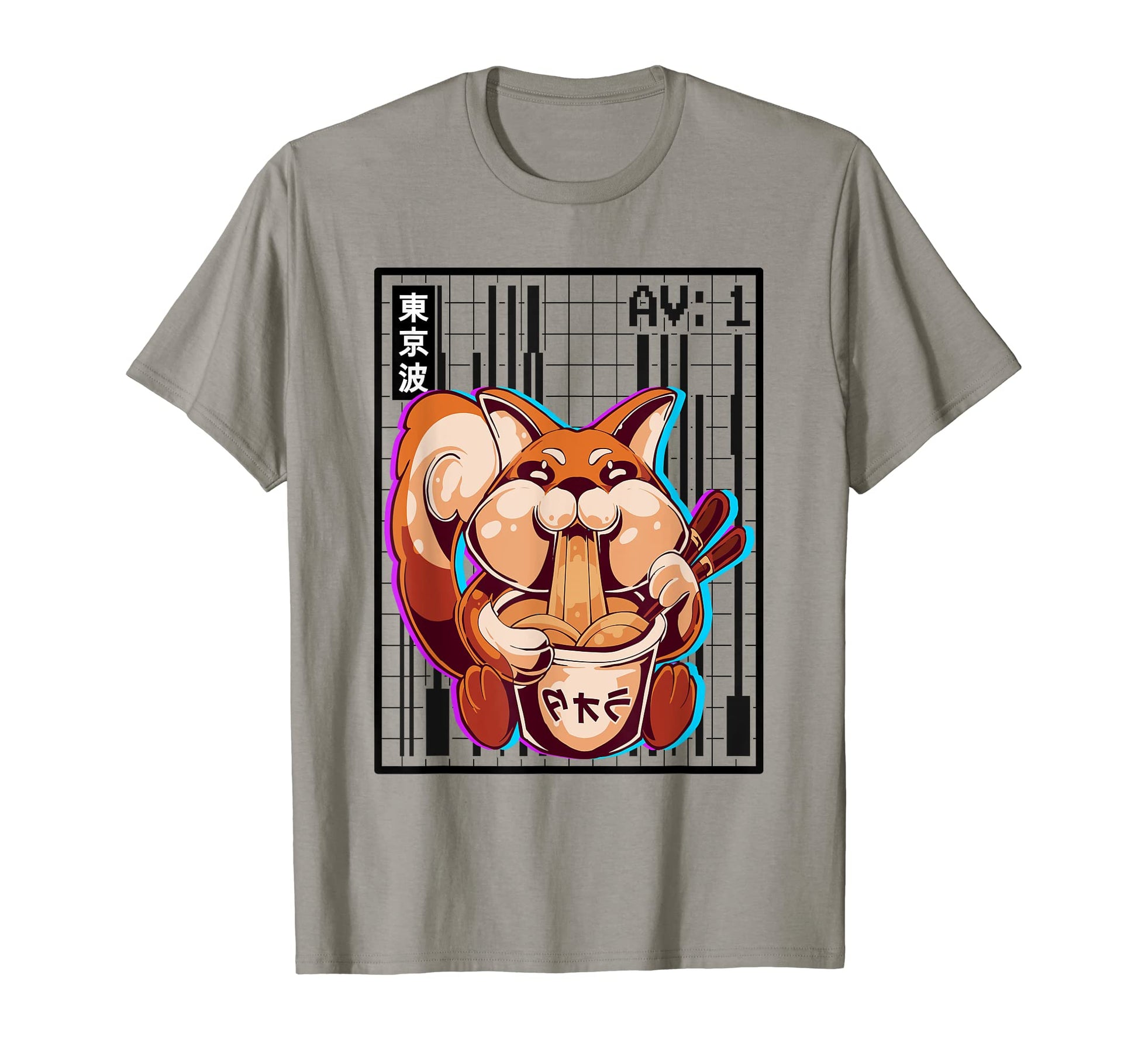 Weirdcore Fox Ramen Grid Vaporwave T-Shirt - Minimalist Print Unisex - T-Shirt, Sweatshirt, Hoodie