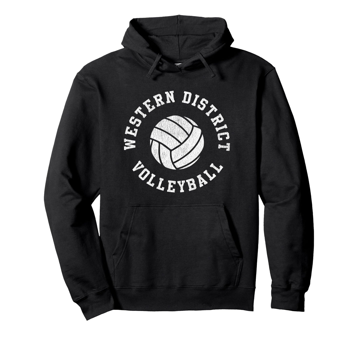 Western District Volleyball Distressed Hoodie - Fun Novelty Design Unisex - T-Shirt, Sweatshirt, Hoodie
