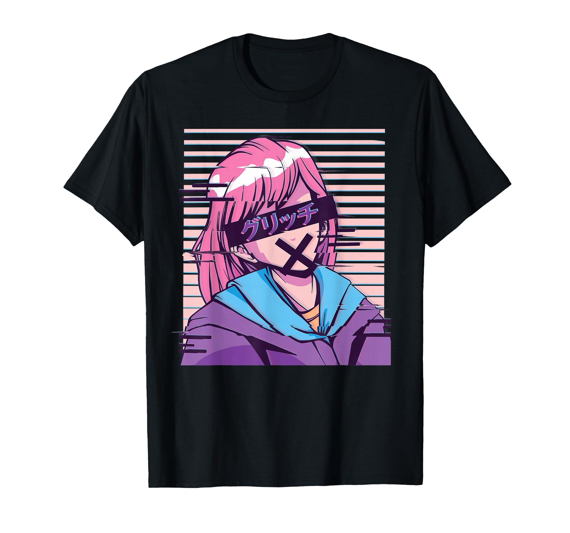 Anime Glitched Japanese Aesthetics T-Shirt - Graphic Print for Adults - T-Shirt, Sweatshirt, Hoodie