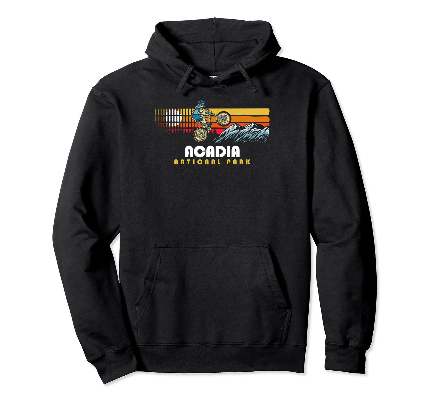 80S Acadia National Park Mountain Biker Hoodie - Novelty Apparel for Adults - T-Shirt, Sweatshirt, Hoodie
