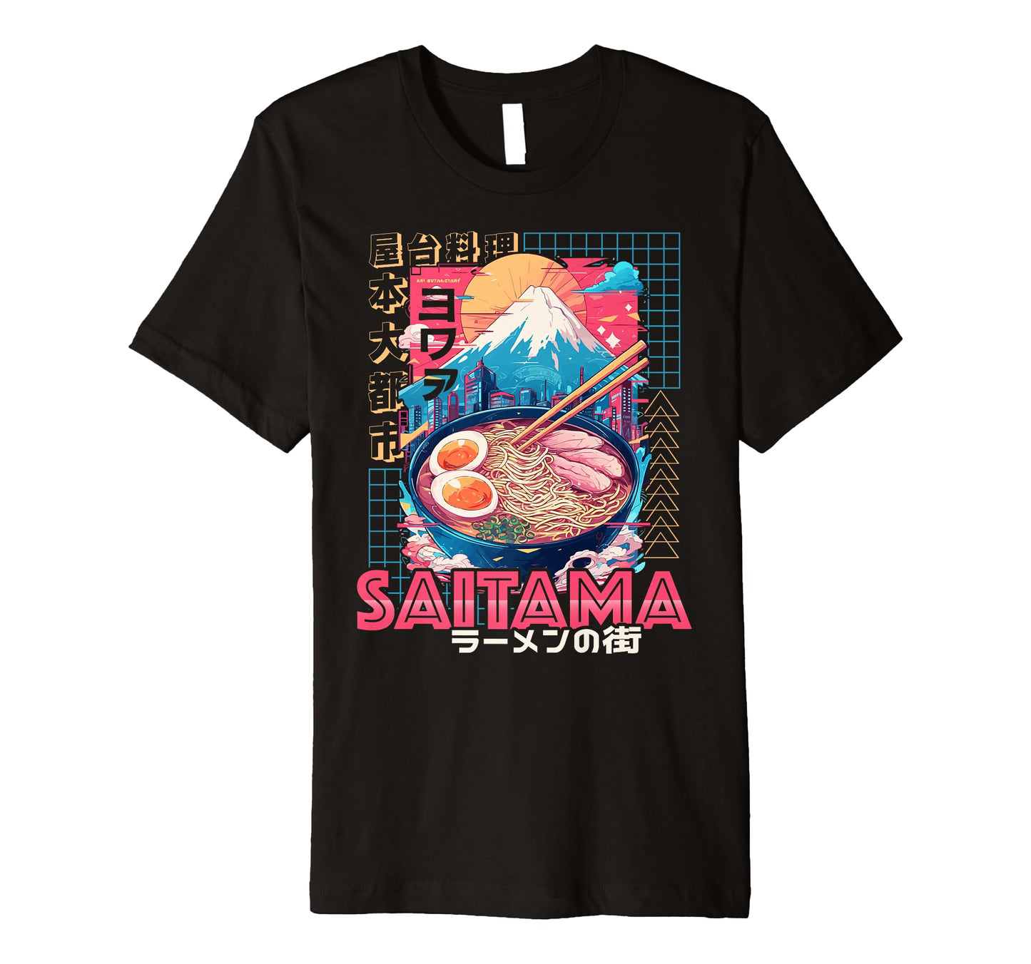 Saitama City 80S Synthwave Ramen Bowl T-Shirt - Novelty Apparel for Adults - T-Shirt, Sweatshirt, Hoodie