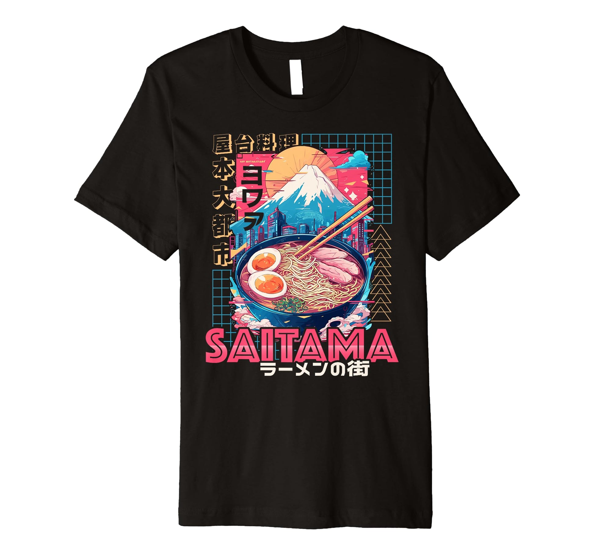Saitama City 80S Synthwave Ramen Bowl T-Shirt - Novelty Apparel for Adults - T-Shirt, Sweatshirt, Hoodie