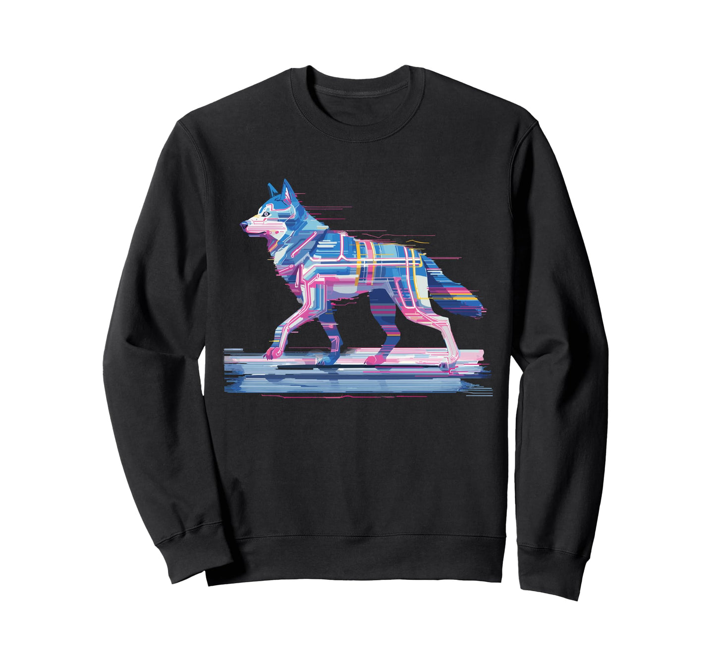 Cyber Wolf Glitch Vaporwave Techno Sweatshirt - Minimalist Print Unisex - T-Shirt, Sweatshirt, Hoodie