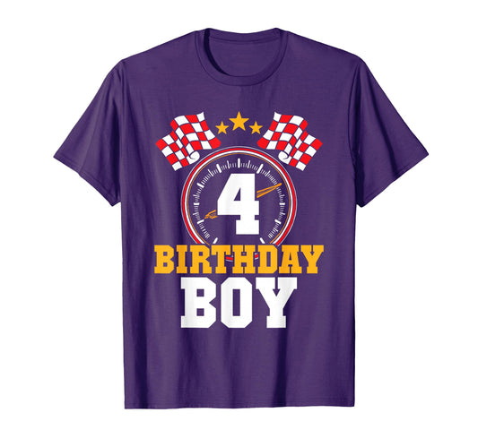 Birthday 4Th Race Car Party 4 Years T-Shirt - Novelty Apparel for Adults - T-Shirt, Sweatshirt, Hoodie