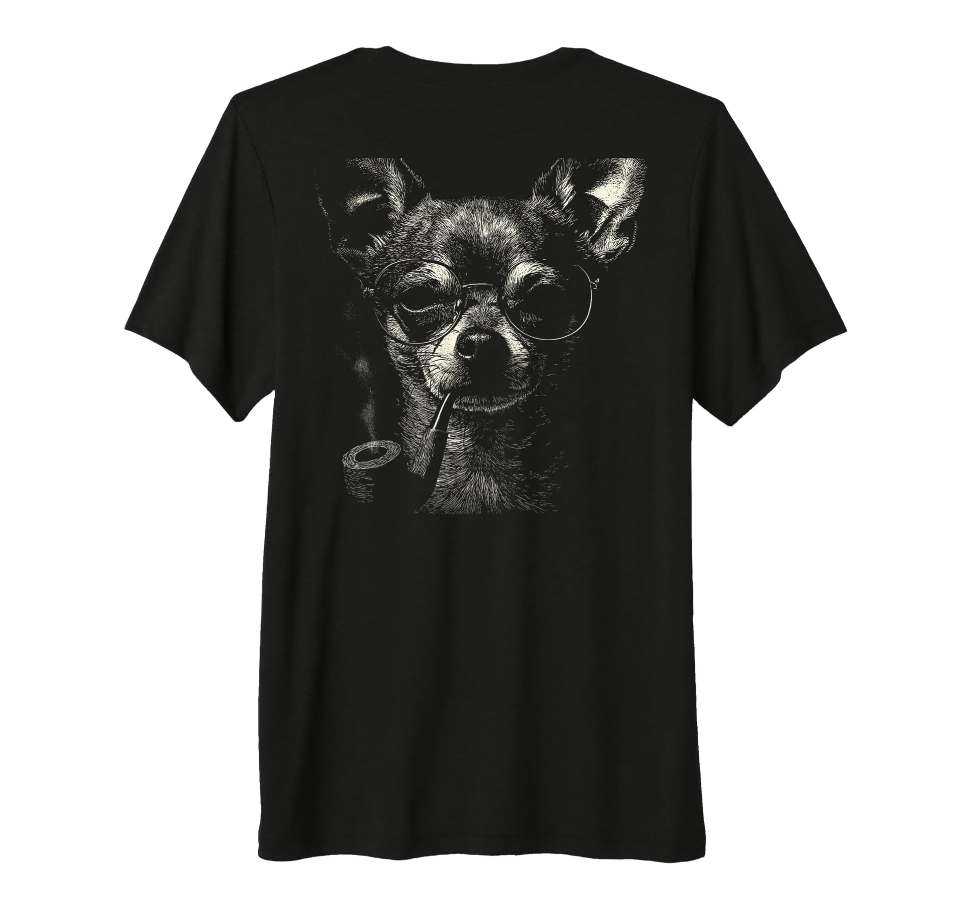 Chihuahua Smoking Pipe Glasses T-Shirt - Minimalist Print for Adults - T-Shirt, Sweatshirt, Hoodie