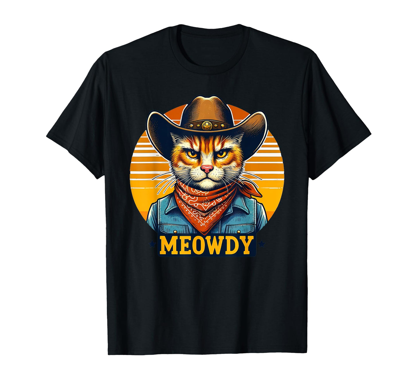 Meowdy Funny Country Music Cat Cowboy T-Shirt - Graphic Print for Adults - T-Shirt, Sweatshirt, Hoodie