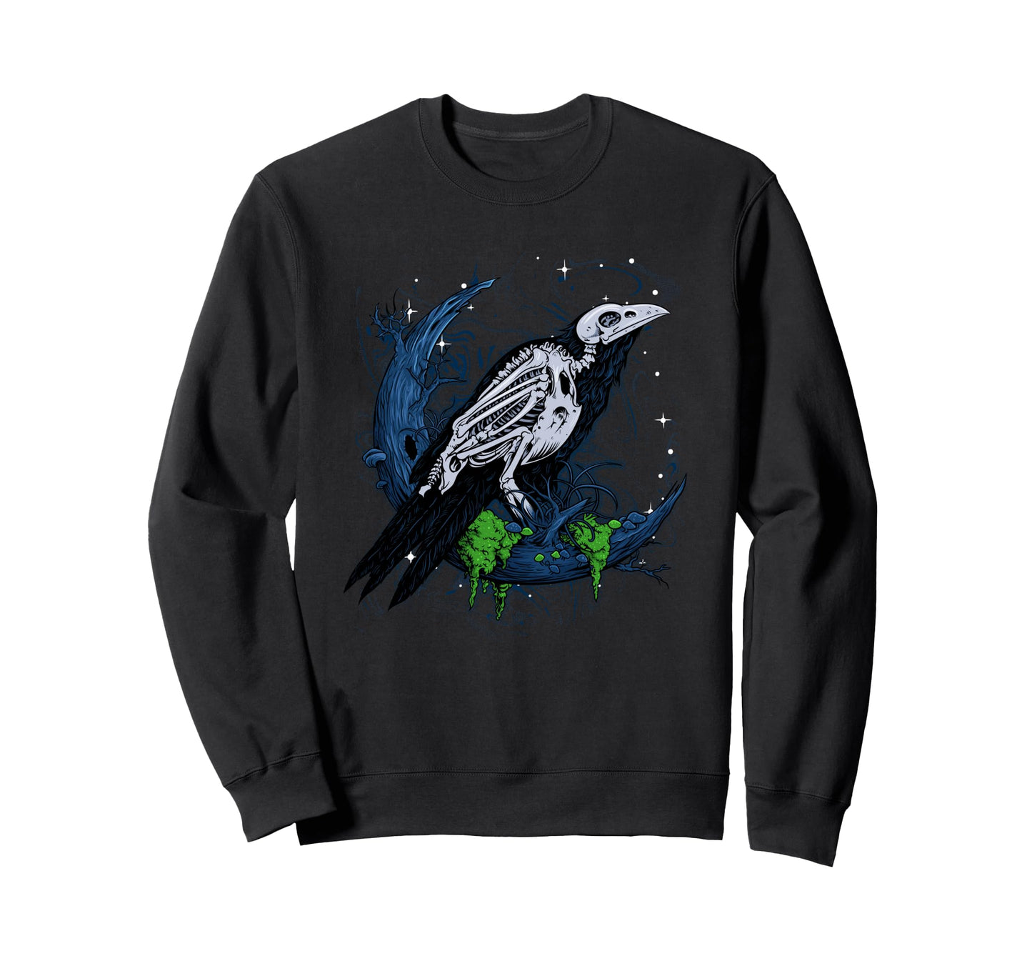 Mystical Skull Raven Bird Moon Sweatshirt - Aesthetic Graphic Men Women - T-Shirt, Sweatshirt, Hoodie