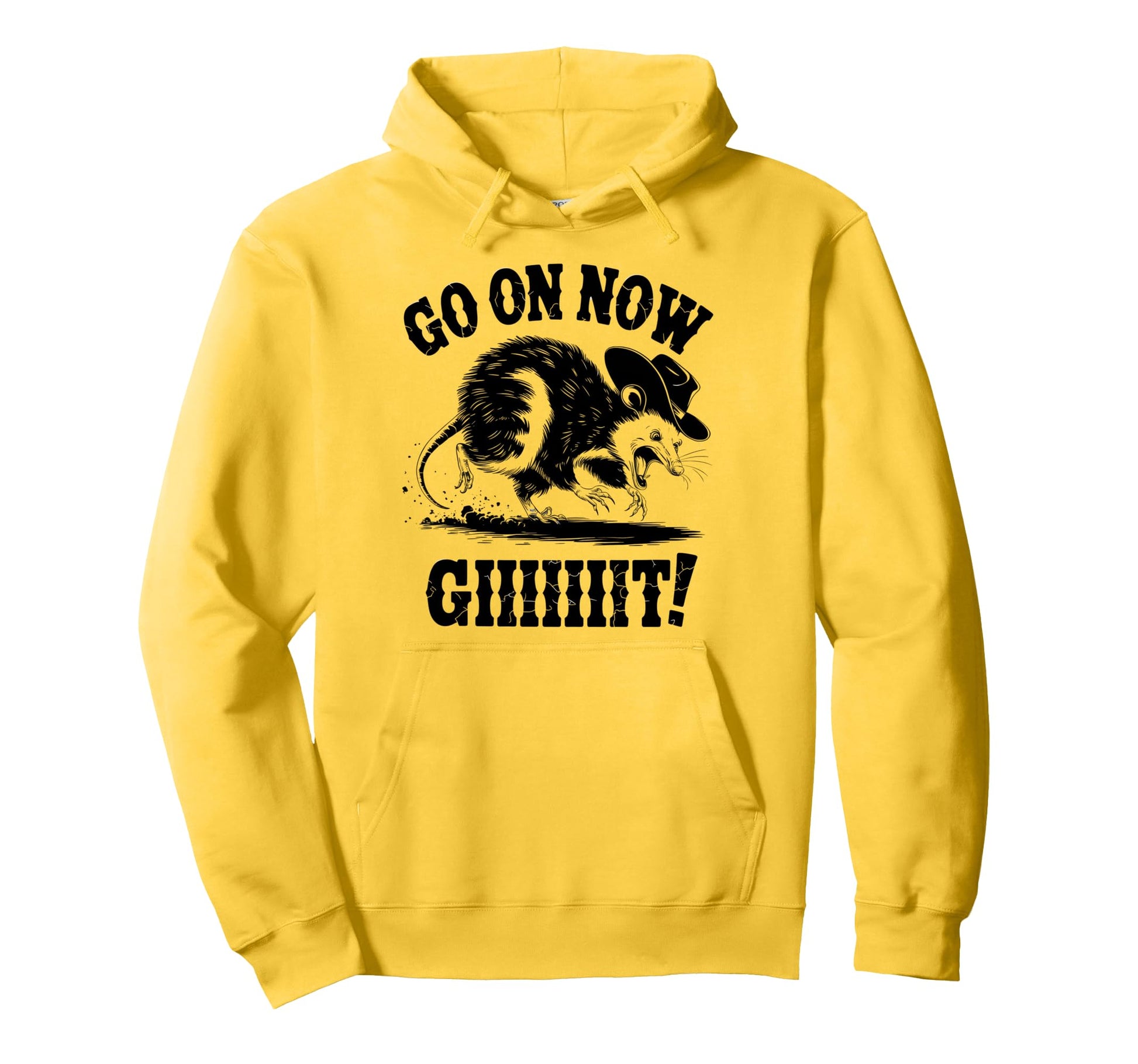 Go Now Git Cowboy Opossum Country Western Hoodie - Minimalist Print Unisex - T-Shirt, Sweatshirt, Hoodie