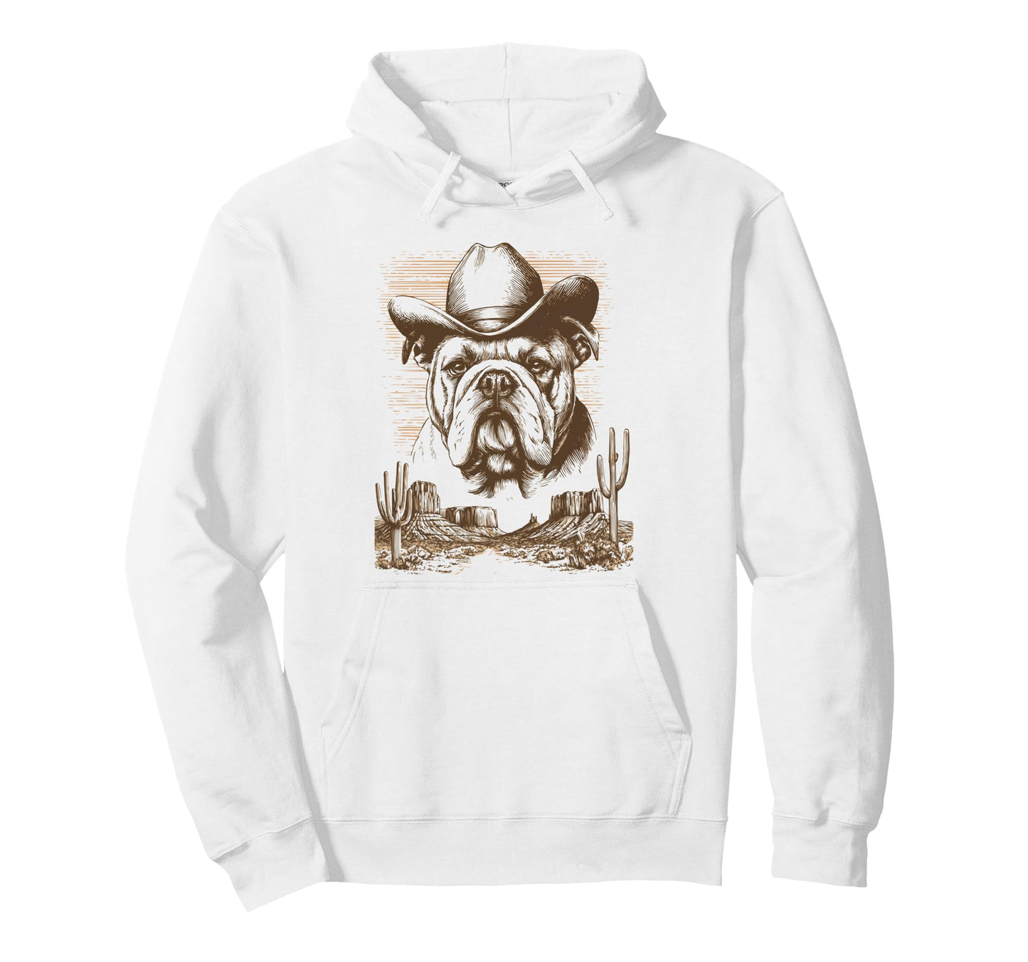 Cowboy Bulldog Western Dog Desert Vibes Hoodie - Graphic Print Men Women - T-Shirt, Sweatshirt, Hoodie