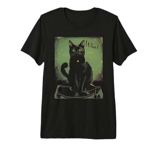Black Cat Sitting Vinyl Record T-Shirt - Aesthetic Graphic Men Women - T-Shirt, Sweatshirt, Hoodie