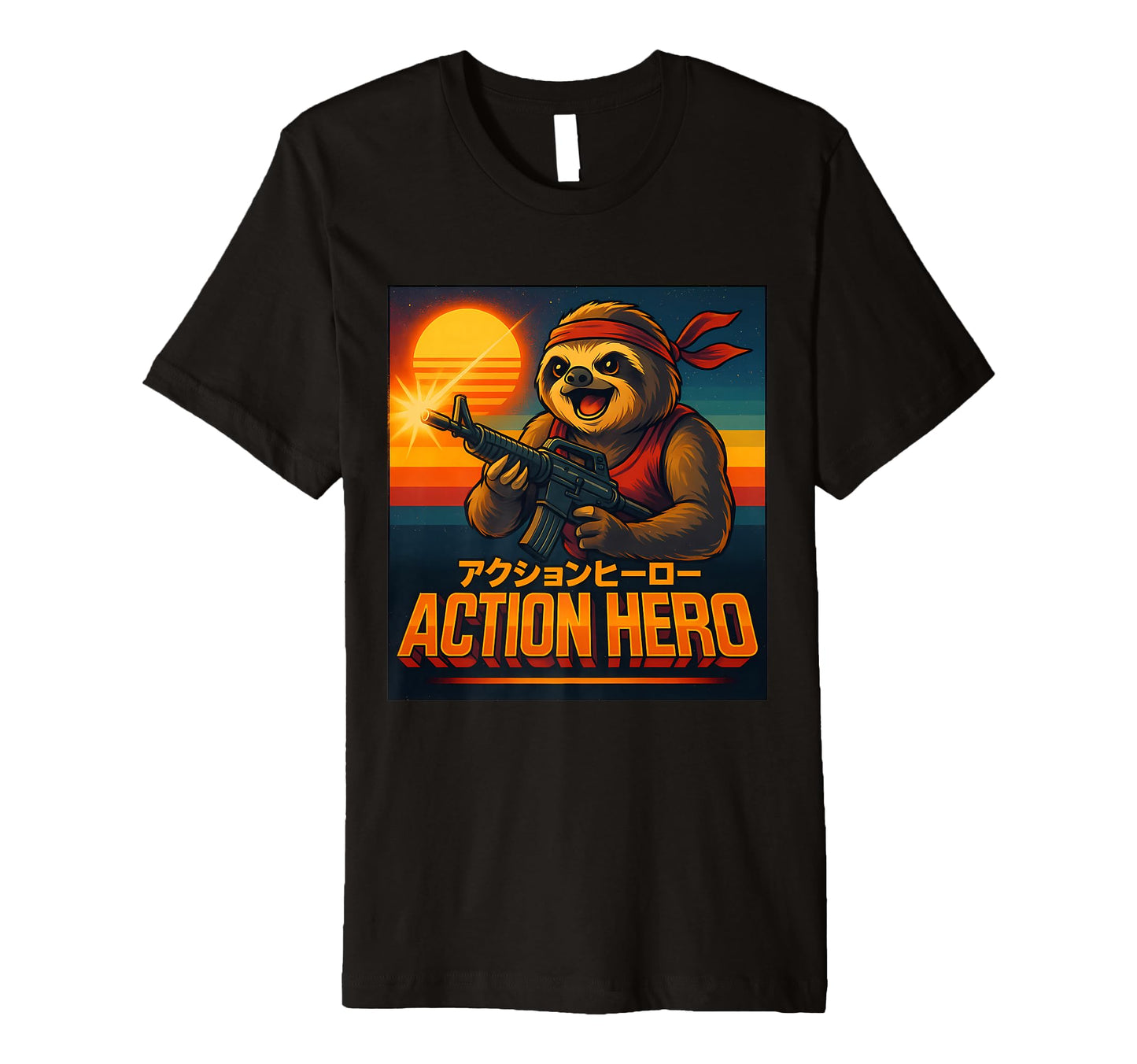 Action Hero Sloth Warrior 80S T-Shirt - Aesthetic Graphic Men Women - T-Shirt, Sweatshirt, Hoodie