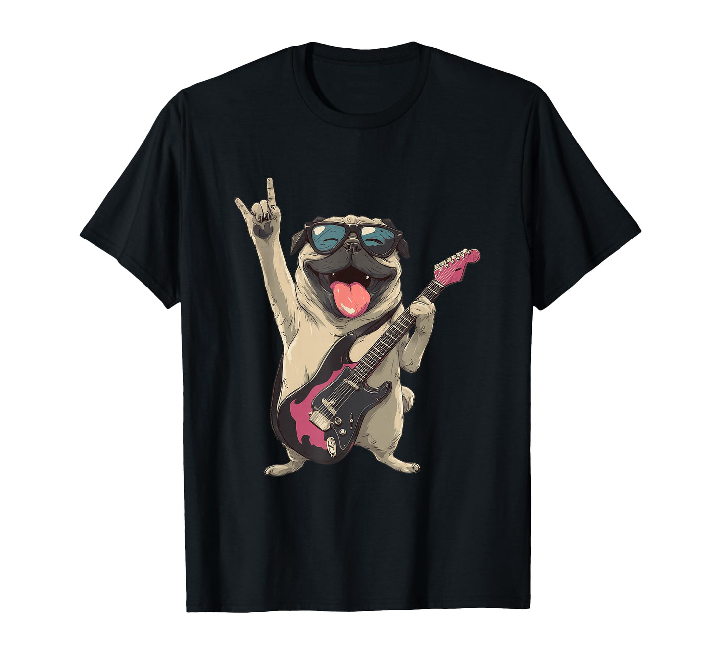 Rockstar Pug Sunglasses Electric T-Shirt - Streetwear Style for Adults - T-Shirt, Sweatshirt, Hoodie