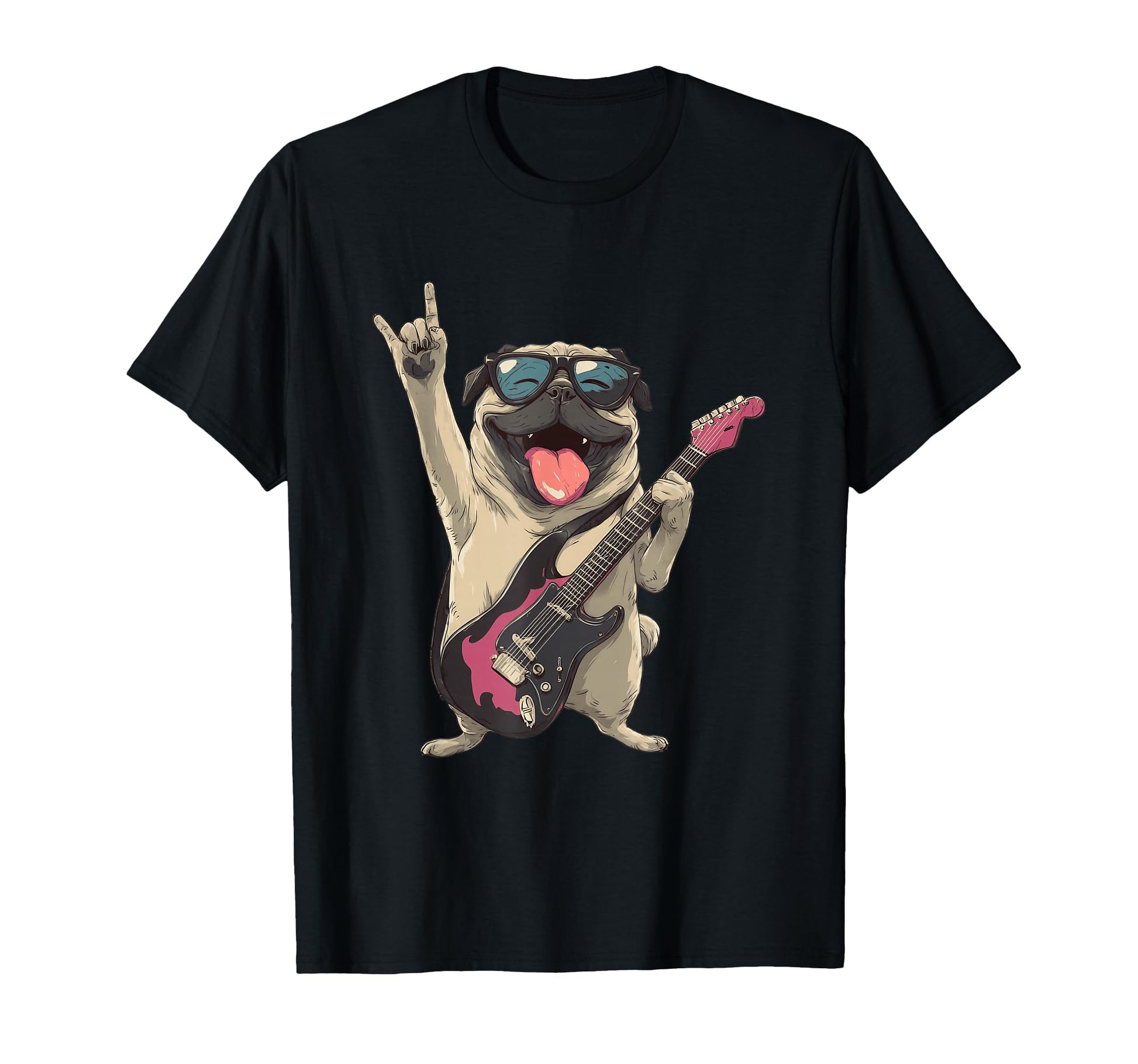 Rockstar Pug Sunglasses Electric T-Shirt - Streetwear Style for Adults - T-Shirt, Sweatshirt, Hoodie