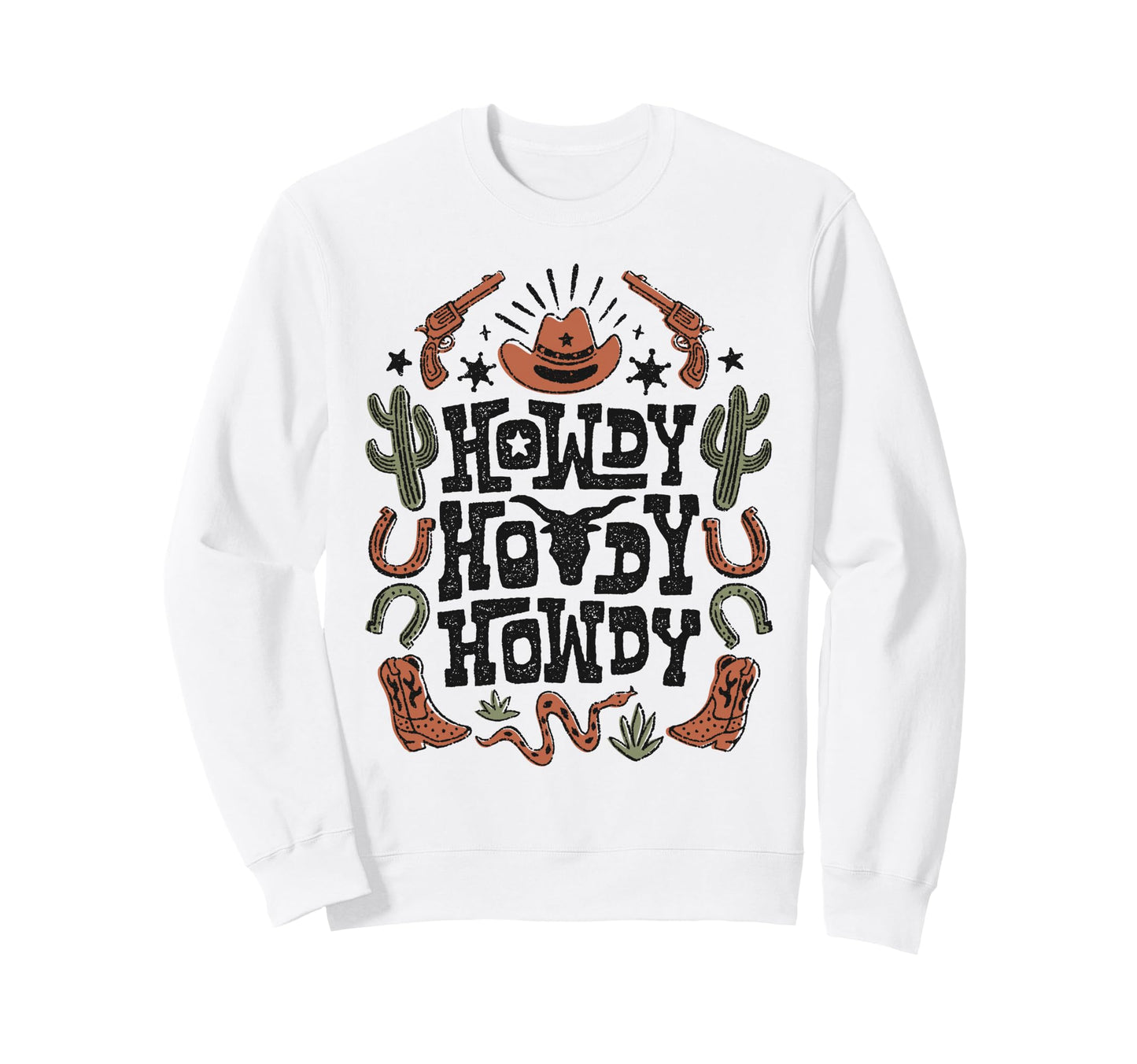 Rodeo Howdy Bull Skull Cowgirl Sweatshirt - Fun Novelty Design Men Women - T-Shirt, Sweatshirt, Hoodie