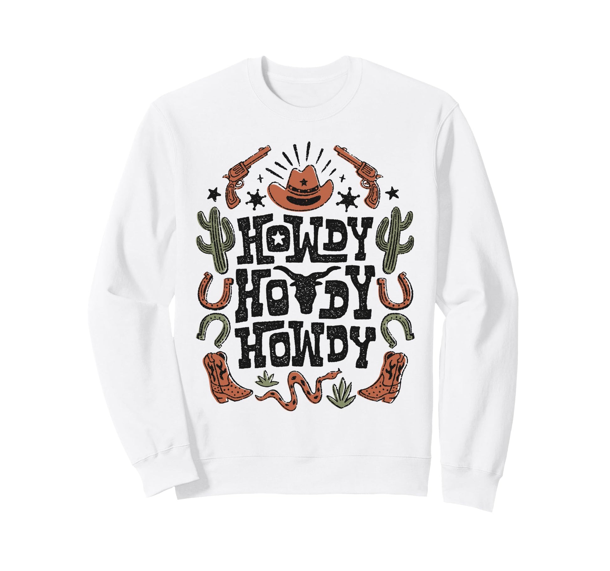 Rodeo Howdy Bull Skull Cowgirl Sweatshirt - Fun Novelty Design Men Women - T-Shirt, Sweatshirt, Hoodie