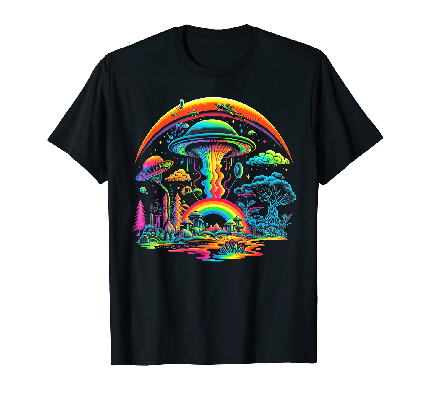 Ufo Funny Alien Mushroom 60S 80S 70S T-Shirt - Casual Everyday Wear Unisex - T-Shirt, Sweatshirt, Hoodie