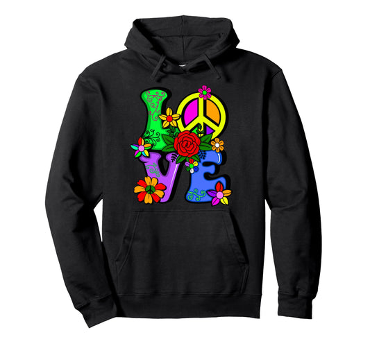 60S 70S Flower Power Hippy Groovy Love Hoodie - Novelty Apparel for Adults - T-Shirt, Sweatshirt, Hoodie