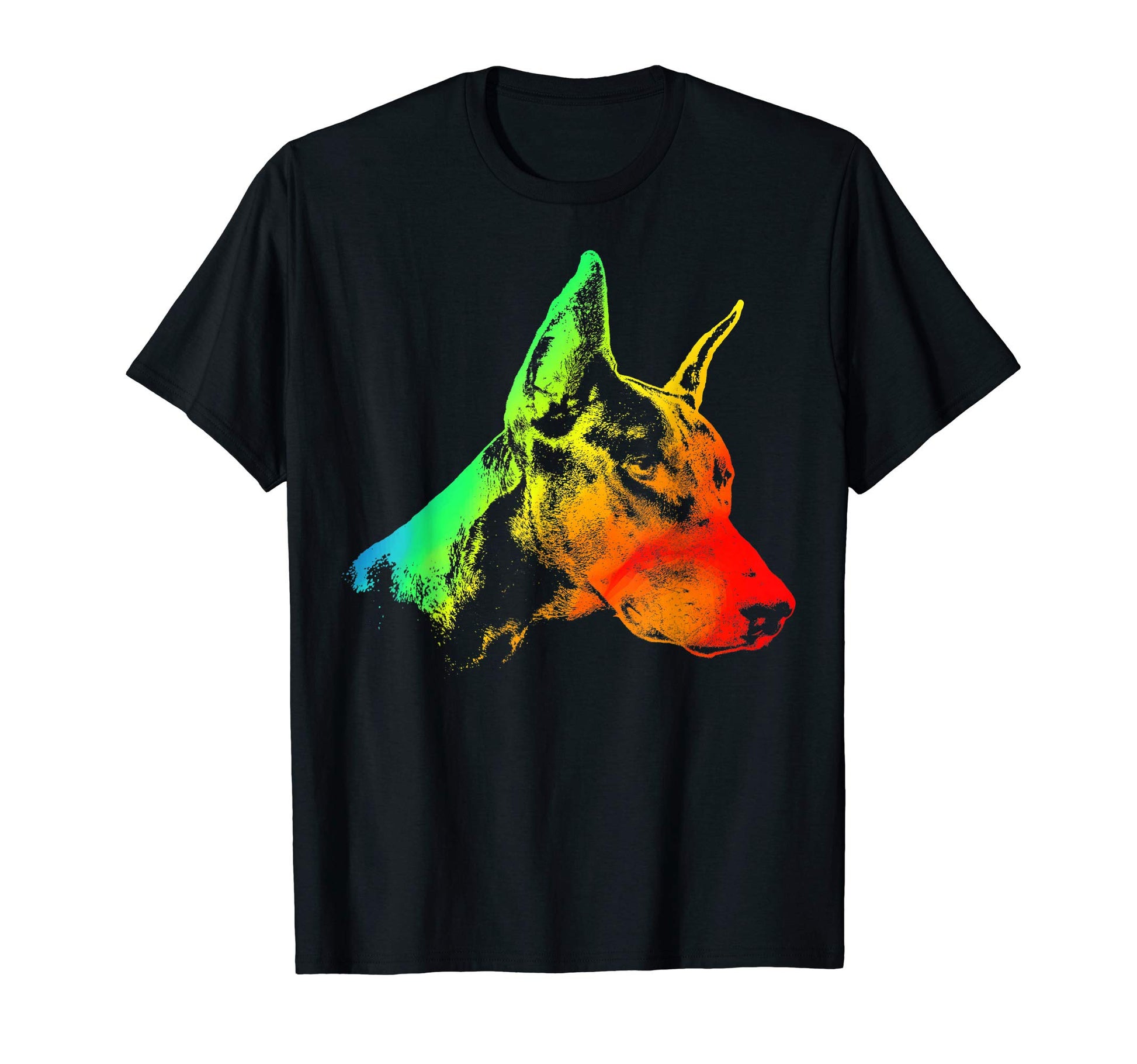 Doberman Pinscher Colorful Rainbow T-Shirt - Novelty Apparel for Adults - T-Shirt, Sweatshirt, Hoodie
