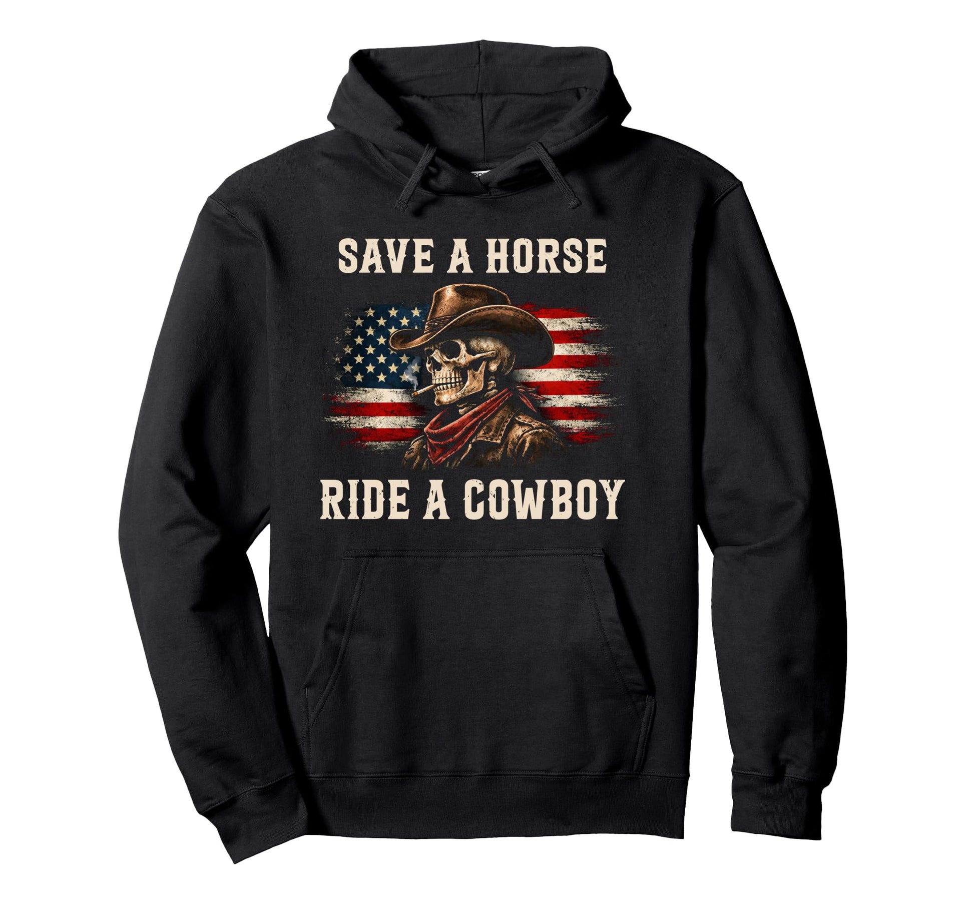 Save Horse Ride Cowboy Skull Western Usa Flag Hoodie - Graphic Print Unisex - T-Shirt, Sweatshirt, Hoodie