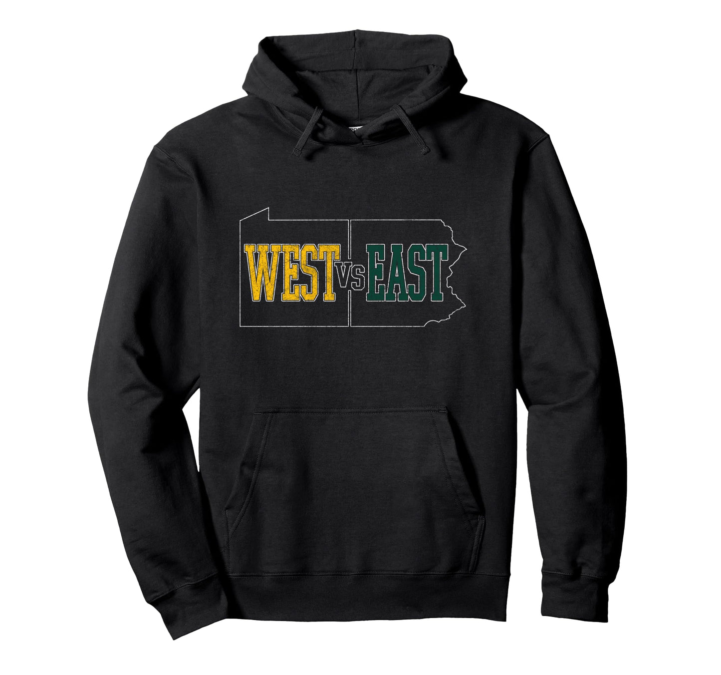 West Vs East Distressed Logo Hoodie - Unique Graphic for Adults - T-Shirt, Sweatshirt, Hoodie