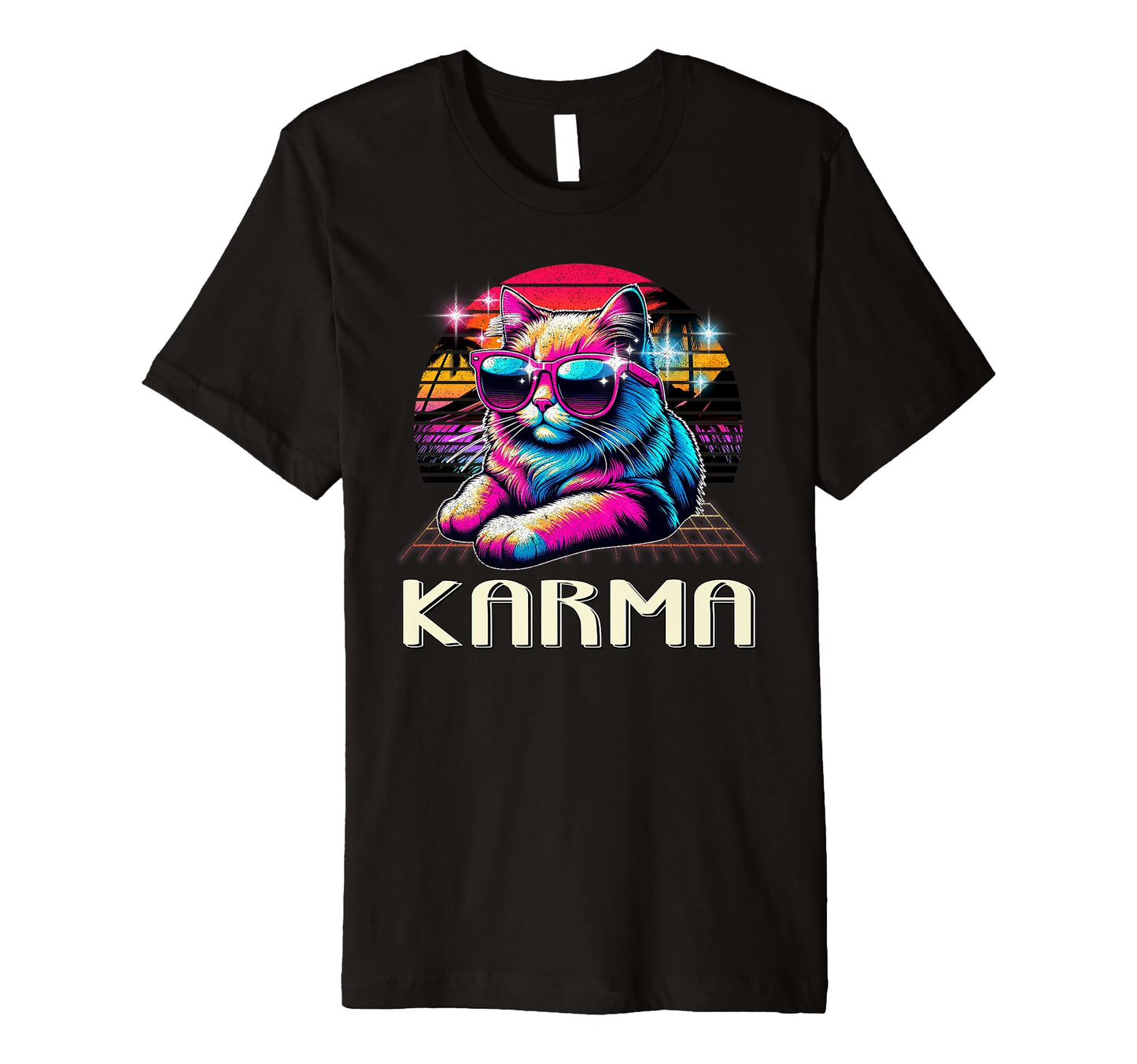 Karma Is Cat Vaporwave 80S Aesthetic T-Shirt - Custom Art Print for Adults - T-Shirt, Sweatshirt, Hoodie