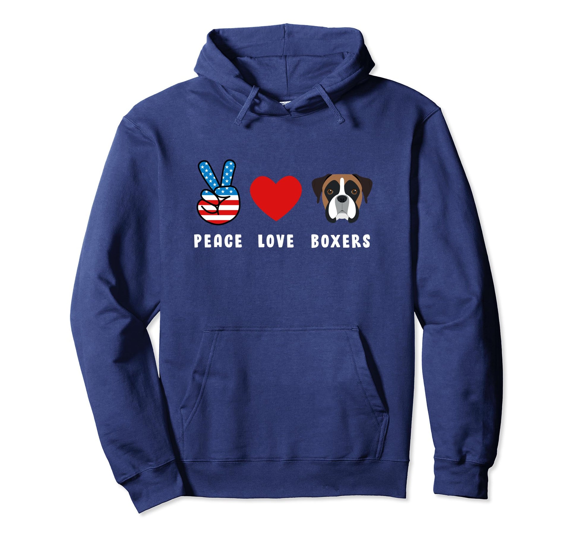 Dog Lover Peace Love Boxers Hoodie - Trendy Graphic for Adults - T-Shirt, Sweatshirt, Hoodie