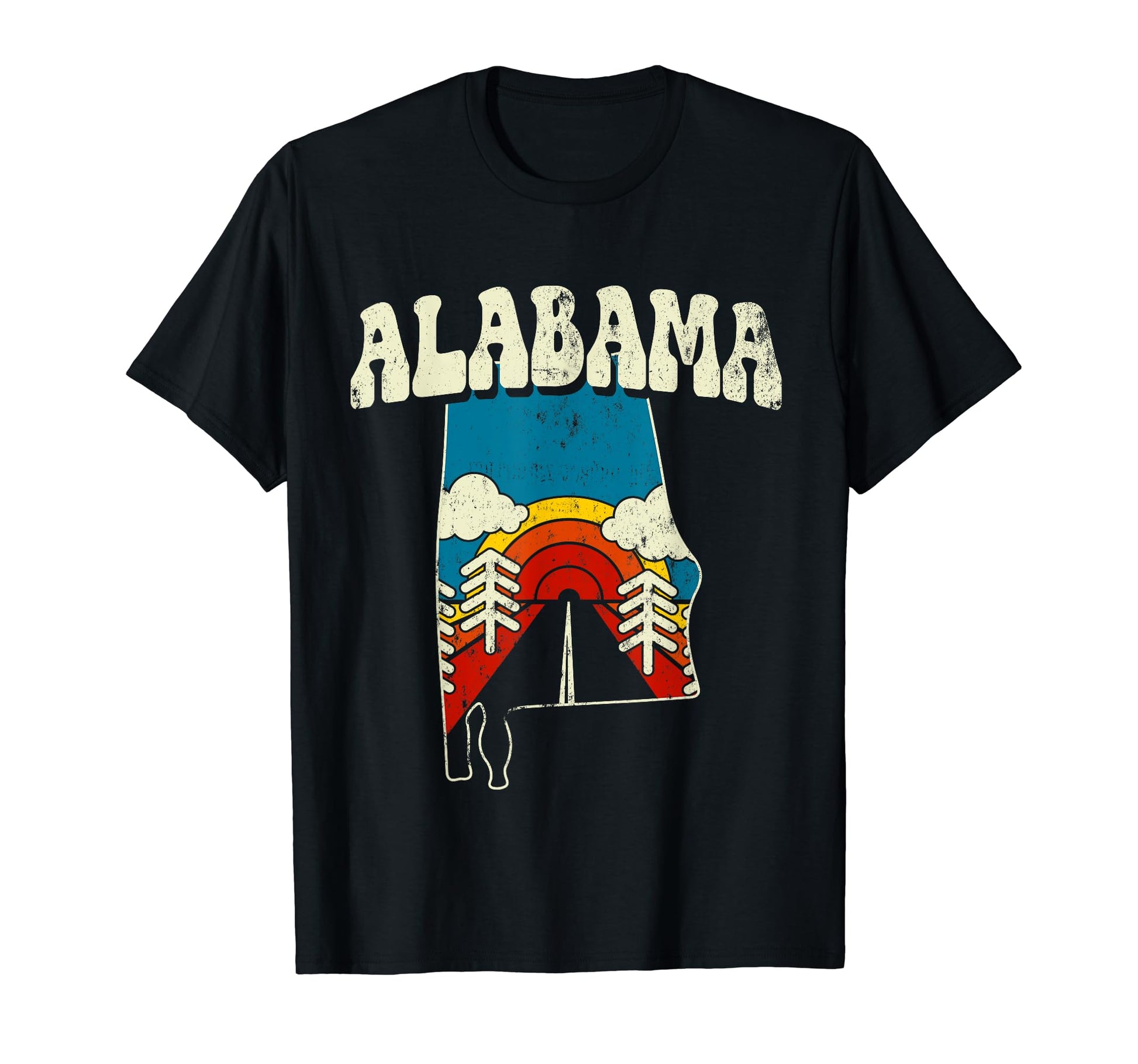 Alabama State Rainbow Hippie 70S Map T-Shirt - Graphic Print for Adults - T-Shirt, Sweatshirt, Hoodie