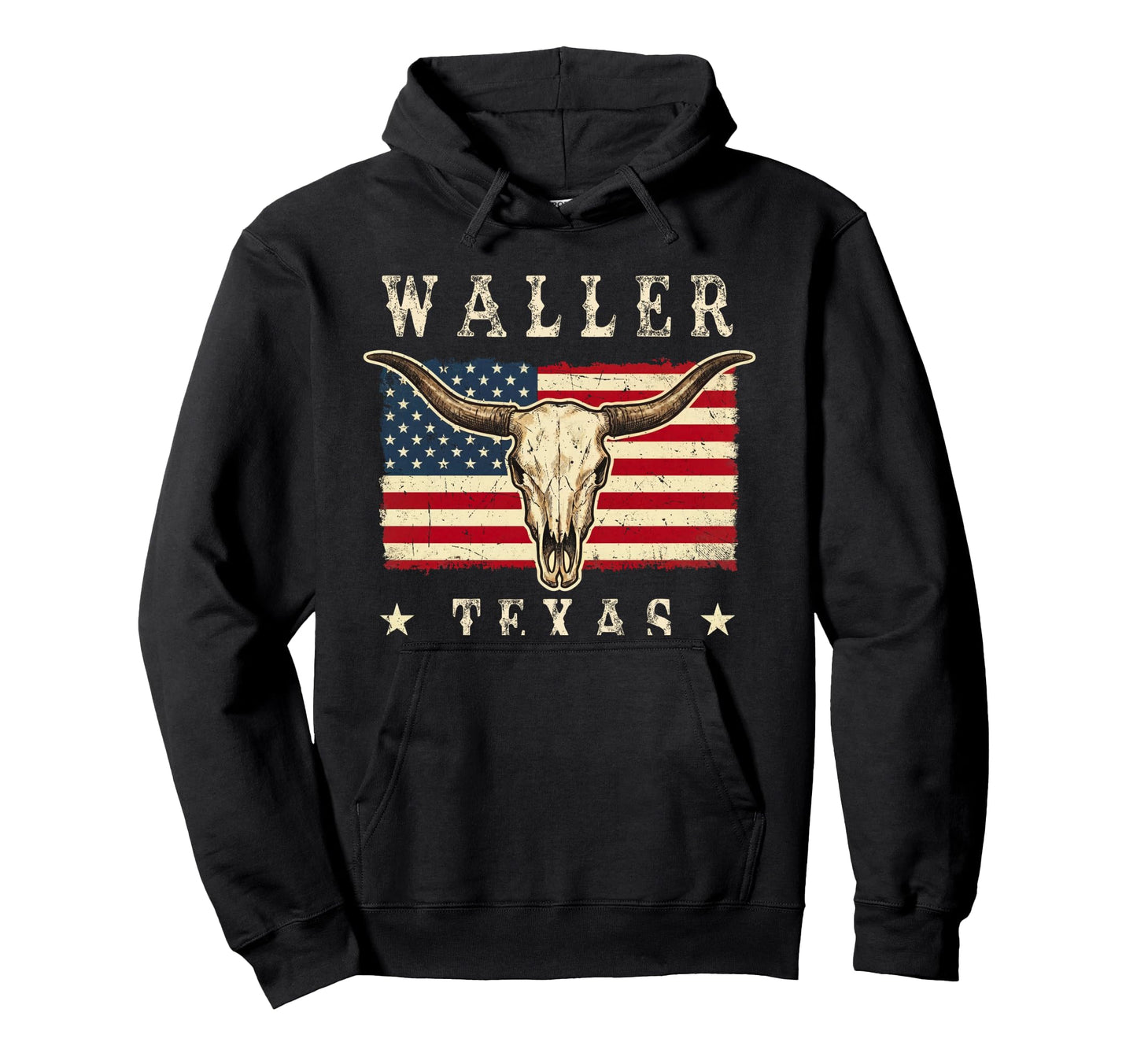 Waller Texas Western Patriotic Skull Hoodie - Casual Everyday Wear Unisex - T-Shirt, Sweatshirt, Hoodie