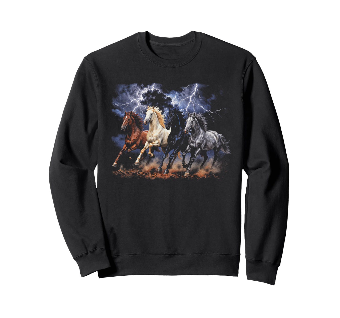 Running Horses 90S Lightning Storm Sweatshirt - Novelty Apparel for Adults - T-Shirt, Sweatshirt, Hoodie
