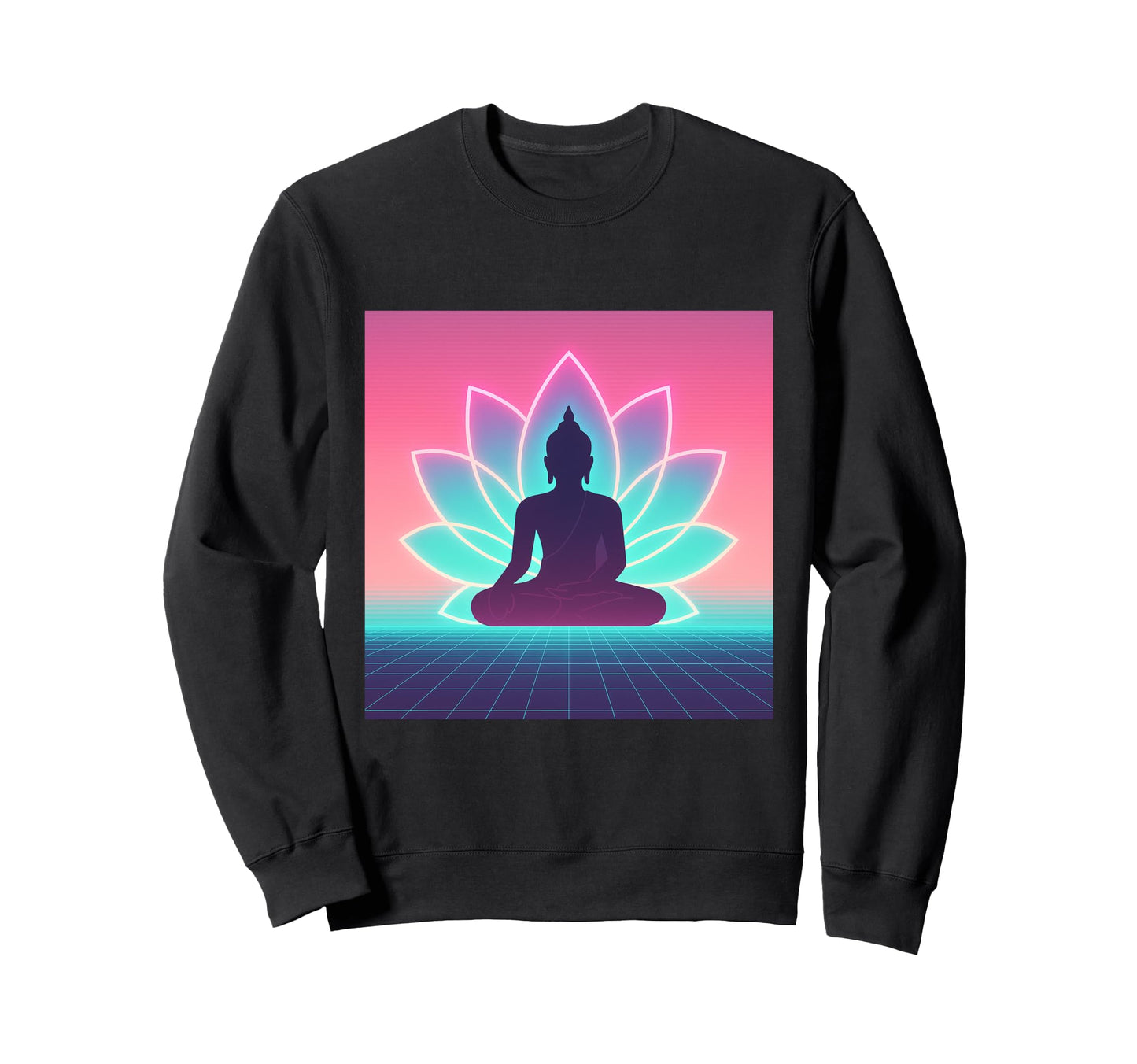 Vaporwave Buddha Meditation Lotus Sweatshirt - Custom Art Print for Adults - T-Shirt, Sweatshirt, Hoodie