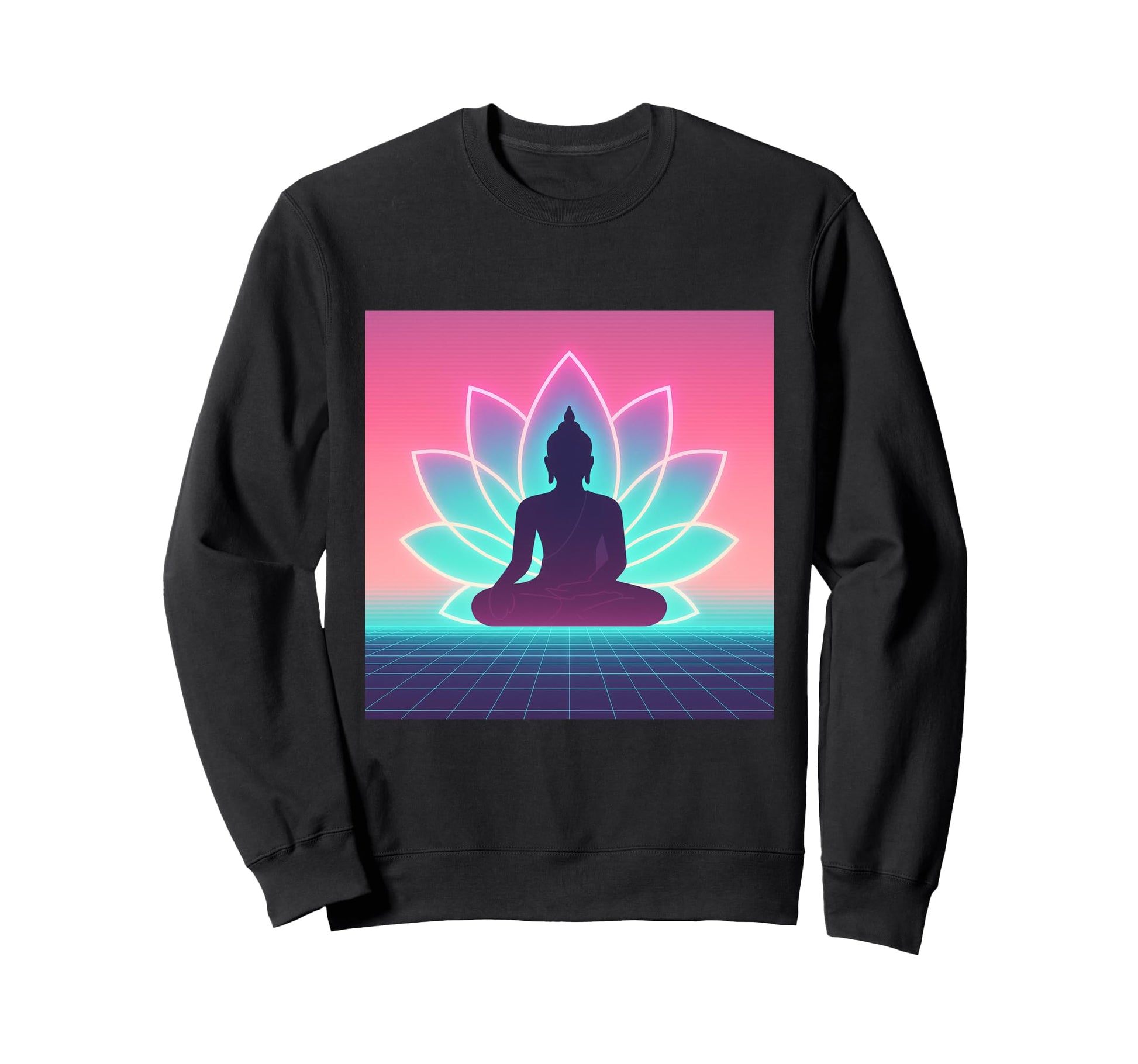 Vaporwave Buddha Meditation Lotus Sweatshirt - Custom Art Print for Adults - T-Shirt, Sweatshirt, Hoodie
