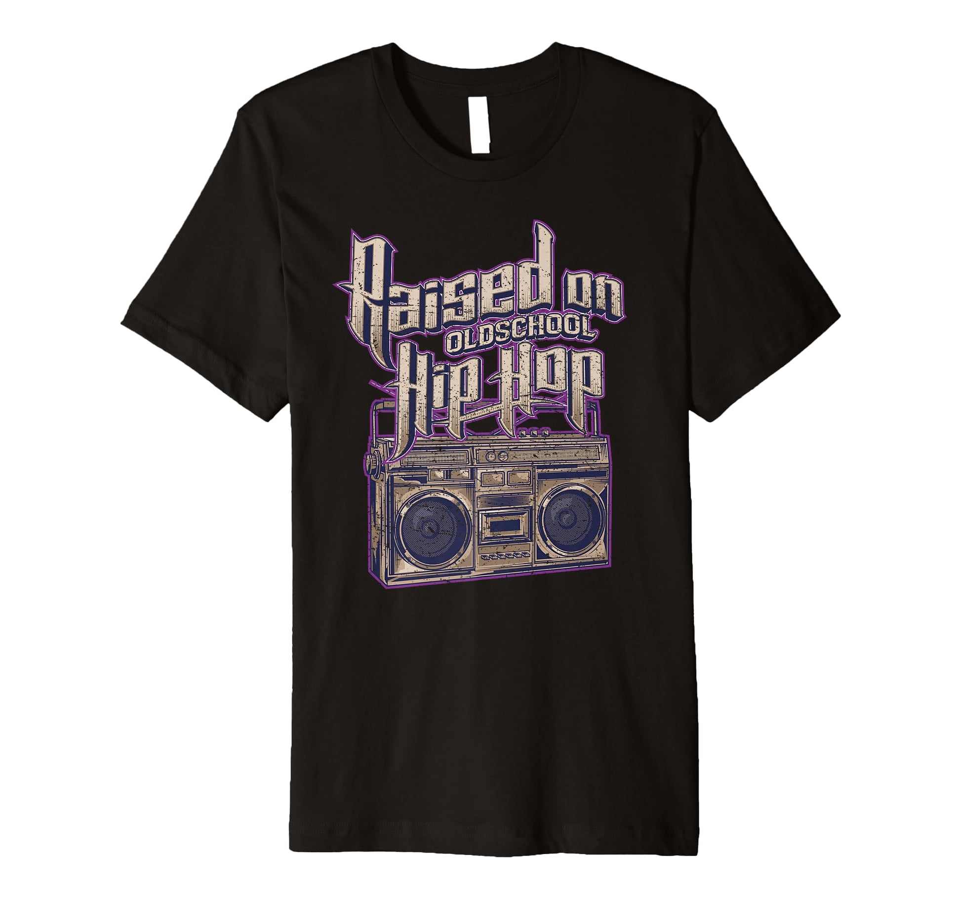 Raised Old School Hip Hop And Boombox T-Shirt - Custom Art Print Men Women - T-Shirt, Sweatshirt, Hoodie