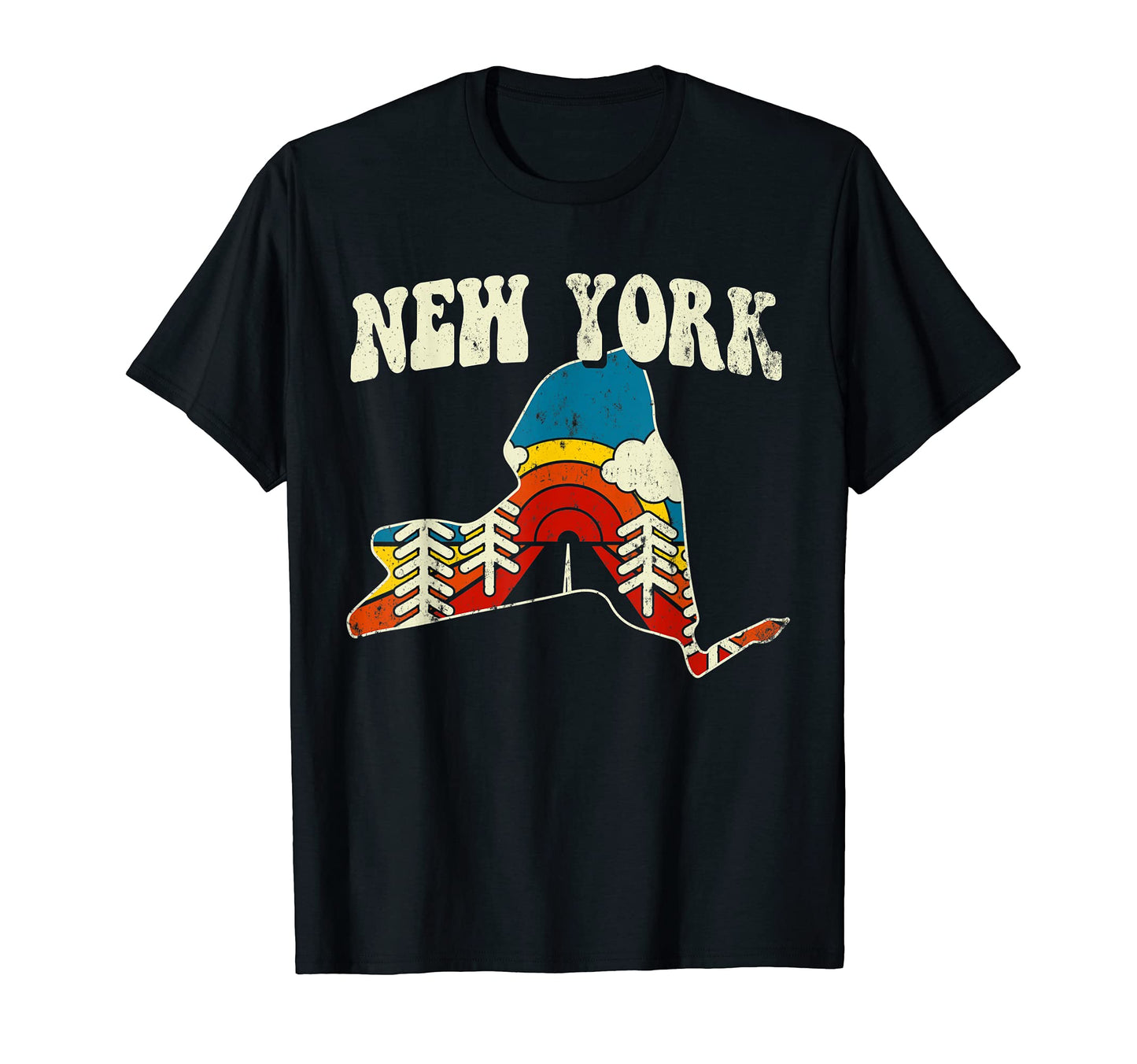 New York State Rainbow Hippie 70S Map T-Shirt - Trendy Graphic Men Women - T-Shirt, Sweatshirt, Hoodie
