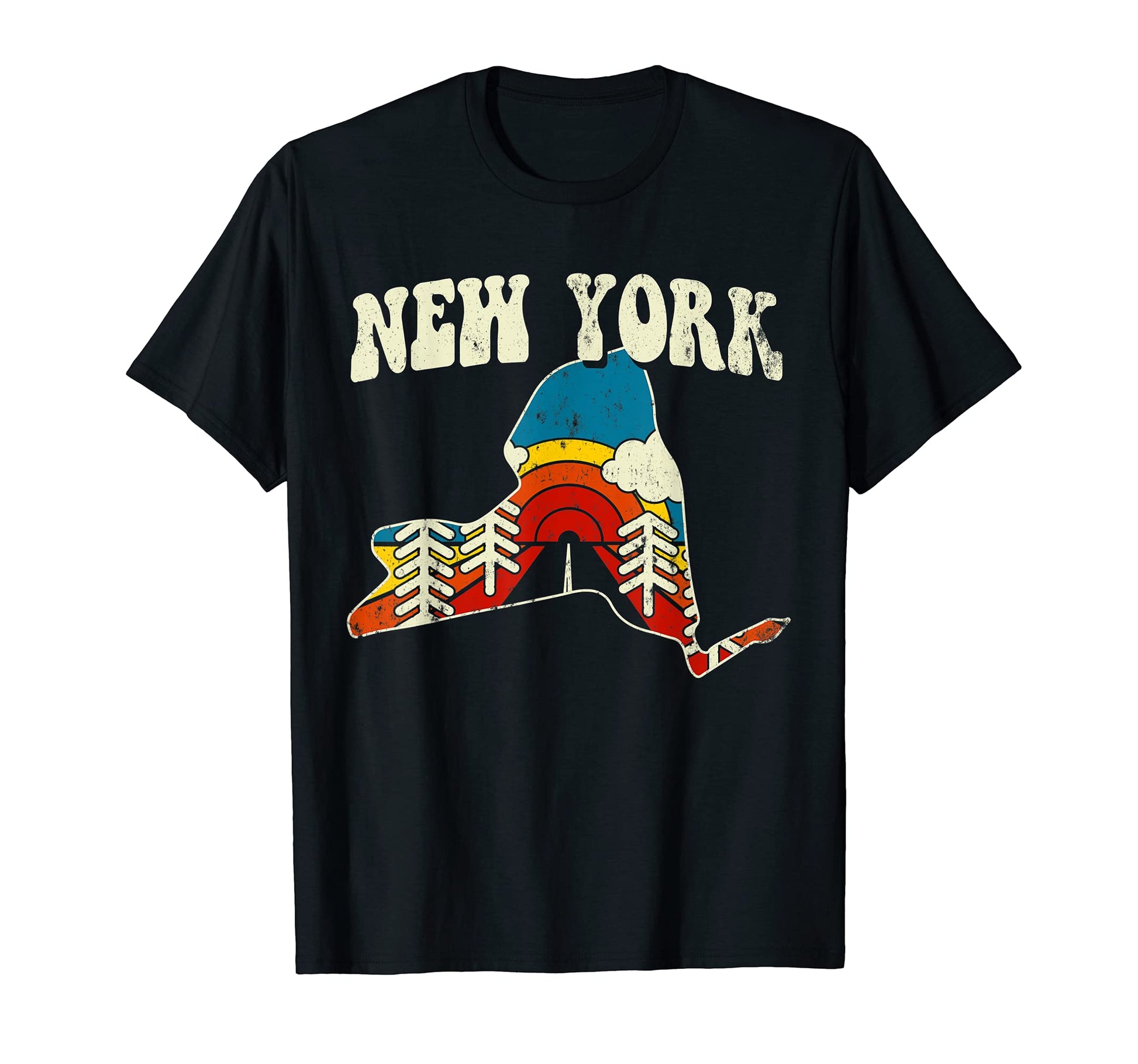 New York State Rainbow Hippie 70S Map T-Shirt - Trendy Graphic Men Women - T-Shirt, Sweatshirt, Hoodie