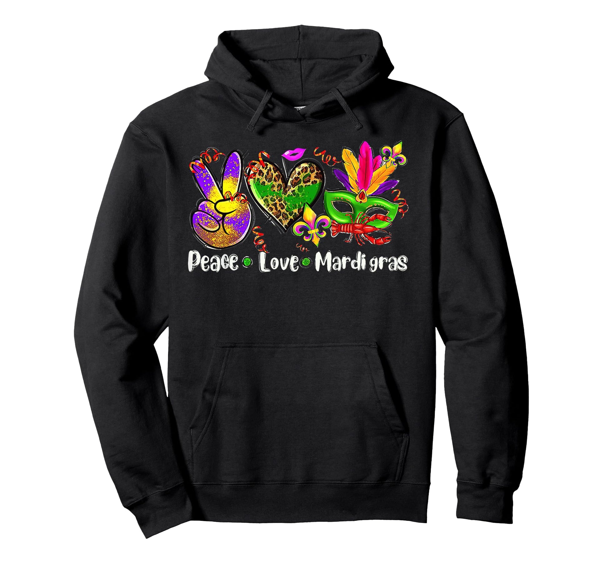 Peace Love Mardi Gras Hoodie - Custom Art Print Unisex - T-Shirt, Sweatshirt, Hoodie