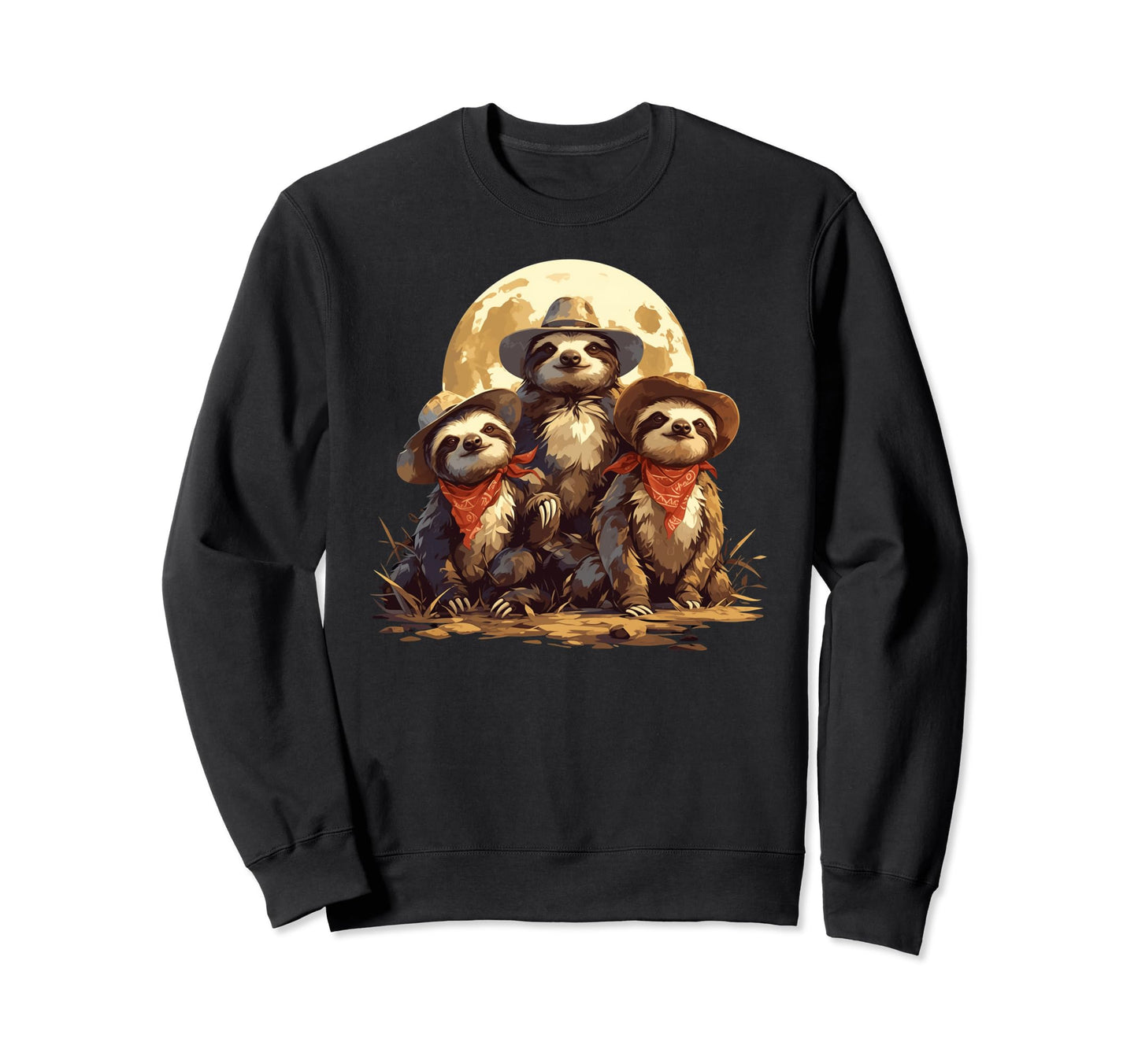 Sloth Howling Moon Cowboy Funny Sweatshirt - Trendy Graphic Unisex - T-Shirt, Sweatshirt, Hoodie