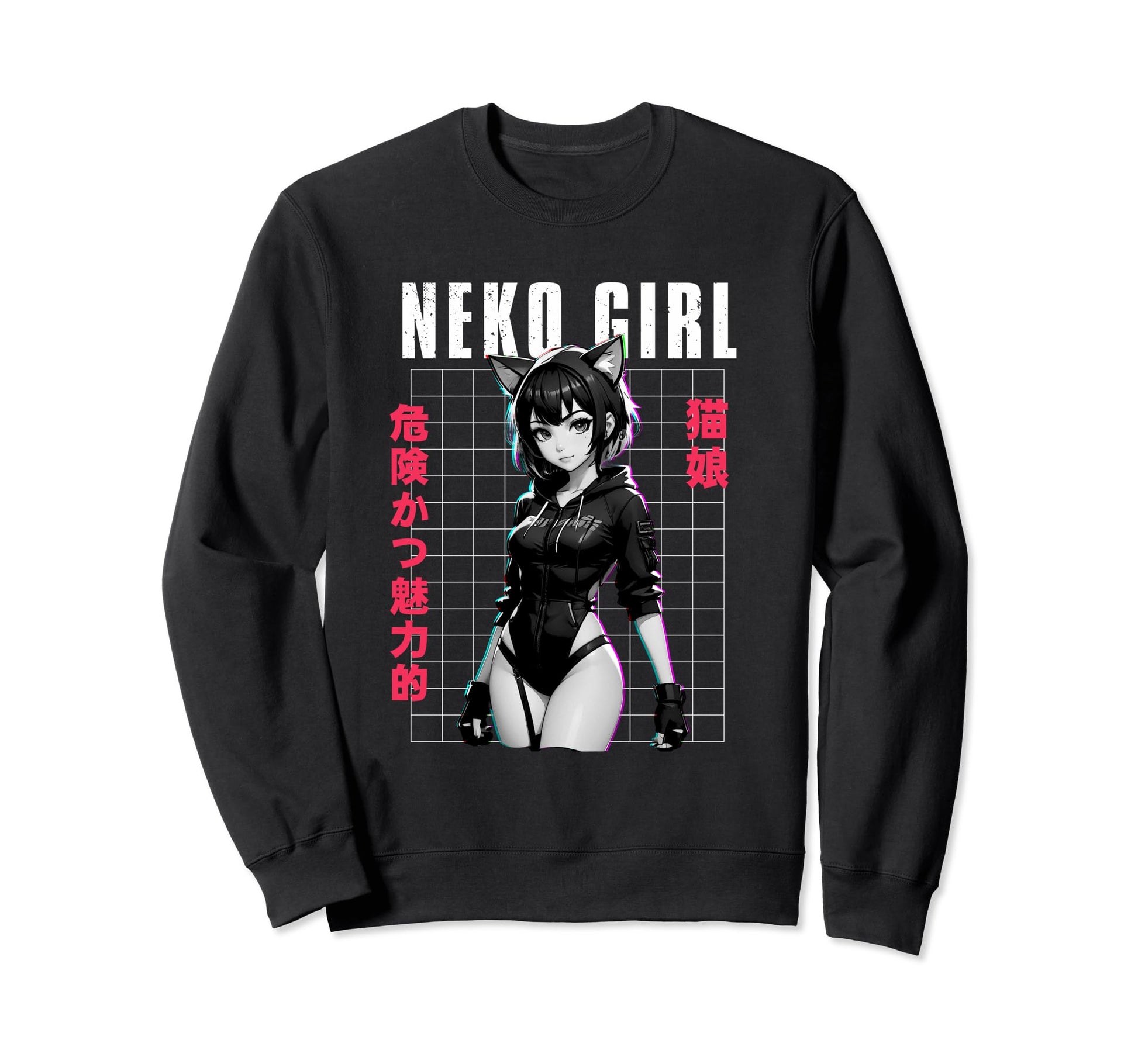 Japanese Anime Neko Urban Cyber Sweatshirt - Unique Graphic for Adults - T-Shirt, Sweatshirt, Hoodie