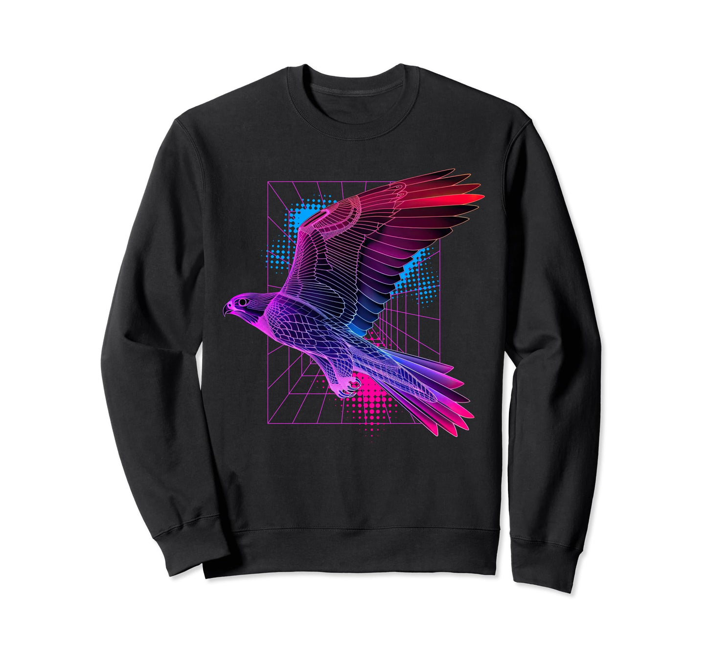 Vaporwave Synthwave Flying Falcon Sweatshirt - Custom Art Print Unisex - T-Shirt, Sweatshirt, Hoodie