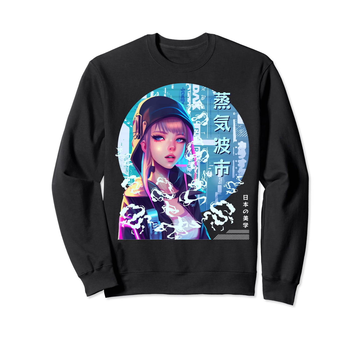 Japanese Vaporwave Futuristic Cyber Sweatshirt - Trendy Graphic for Adults - T-Shirt, Sweatshirt, Hoodie