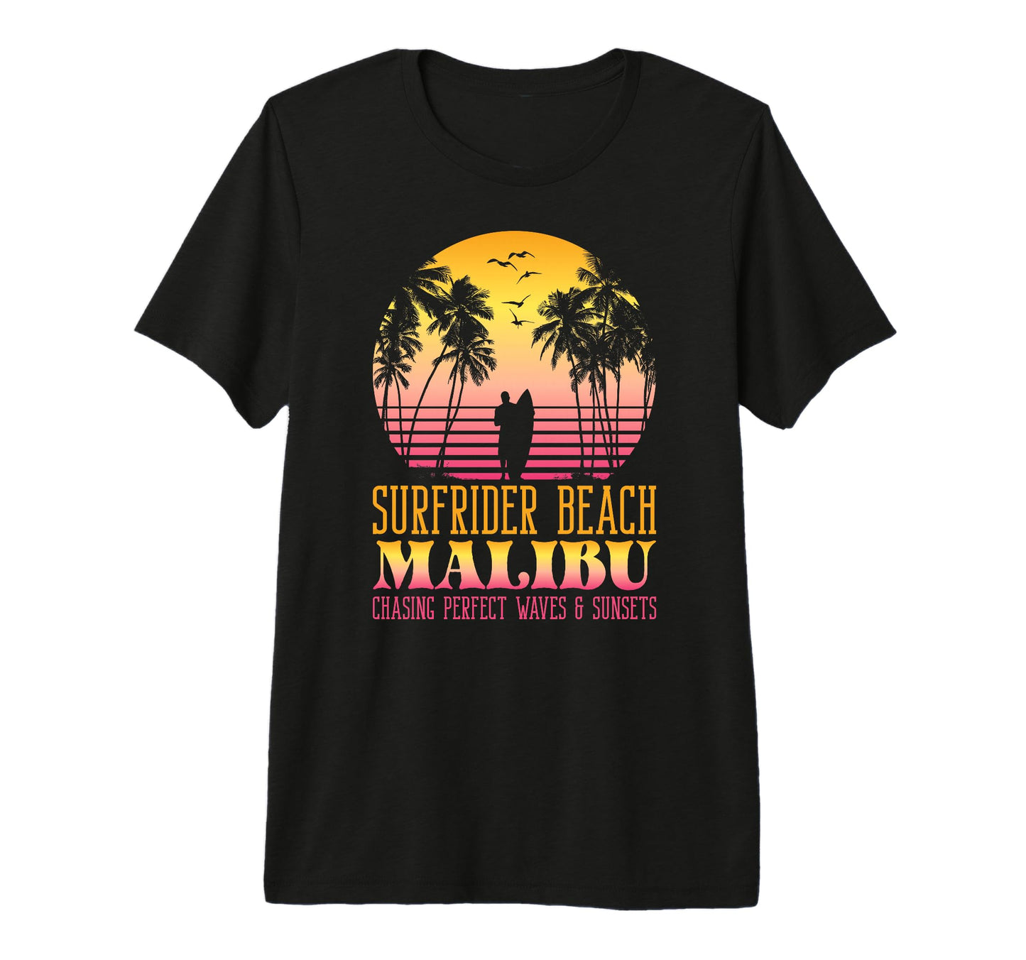 Waves Sunsets Surfrider Beach Malibu T-Shirt - Novelty Apparel Men Women - T-Shirt, Sweatshirt, Hoodie