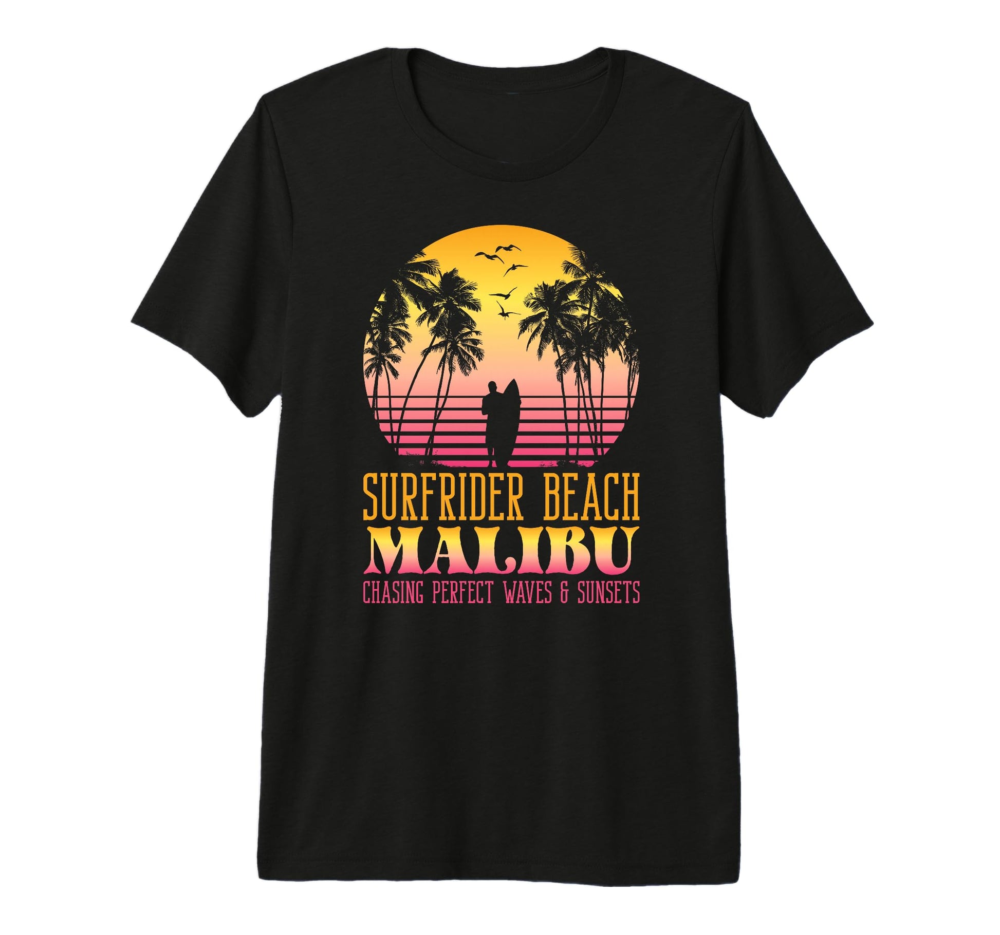 Waves Sunsets Surfrider Beach Malibu T-Shirt - Novelty Apparel Men Women - T-Shirt, Sweatshirt, Hoodie