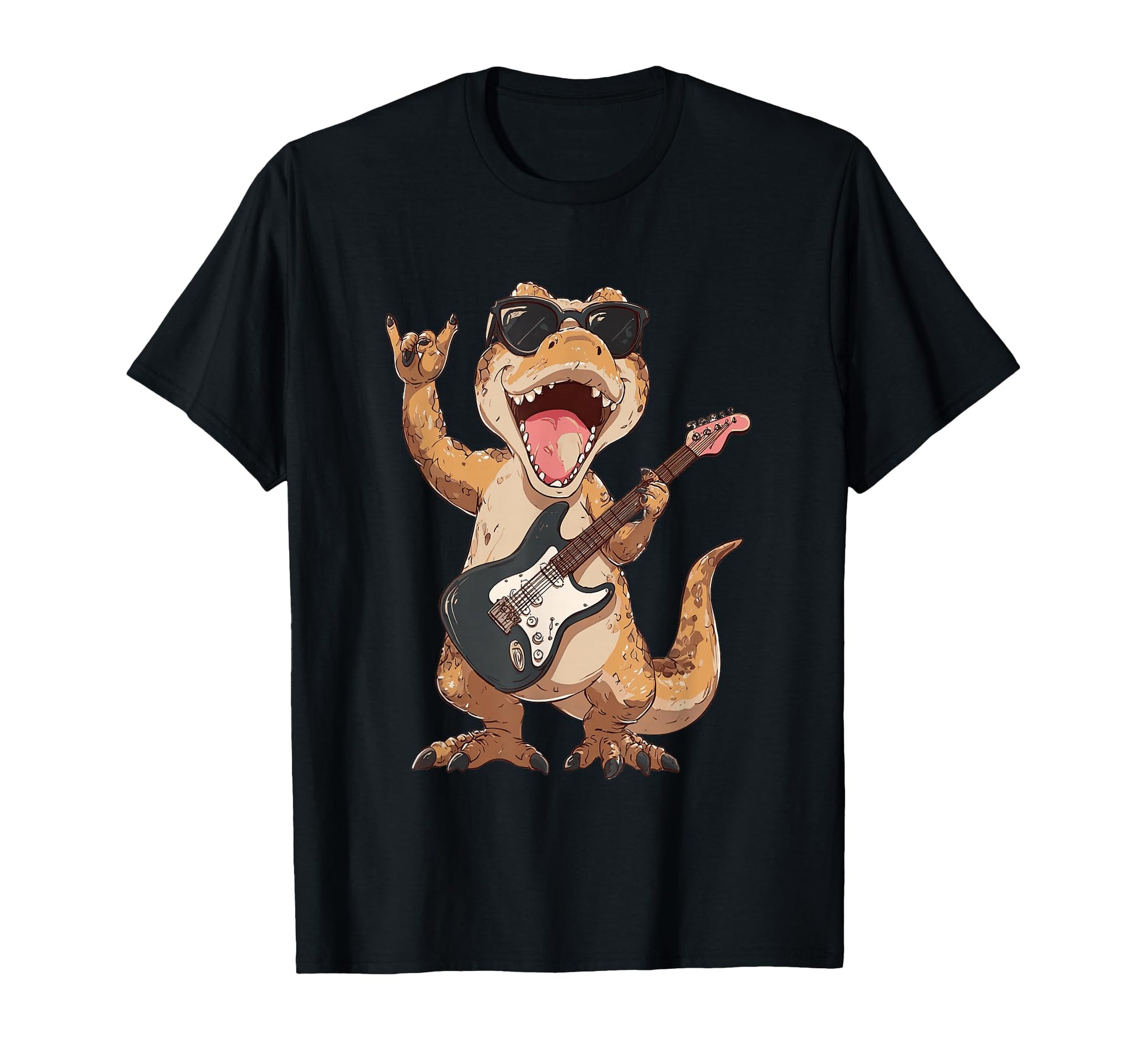 Funny Rock Dinosaur Guitar Playing T T-Shirt - Casual Everyday Wear Unisex - T-Shirt, Sweatshirt, Hoodie