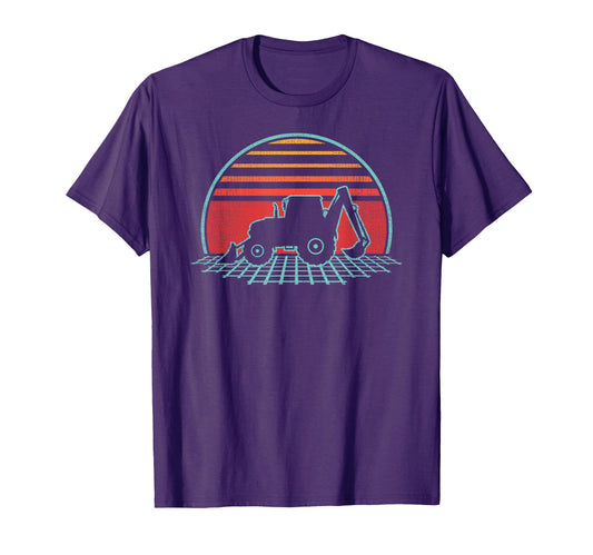Backhoe 80S Construction Worker Gift T-Shirt - Minimalist Print Men Women - T-Shirt, Sweatshirt, Hoodie