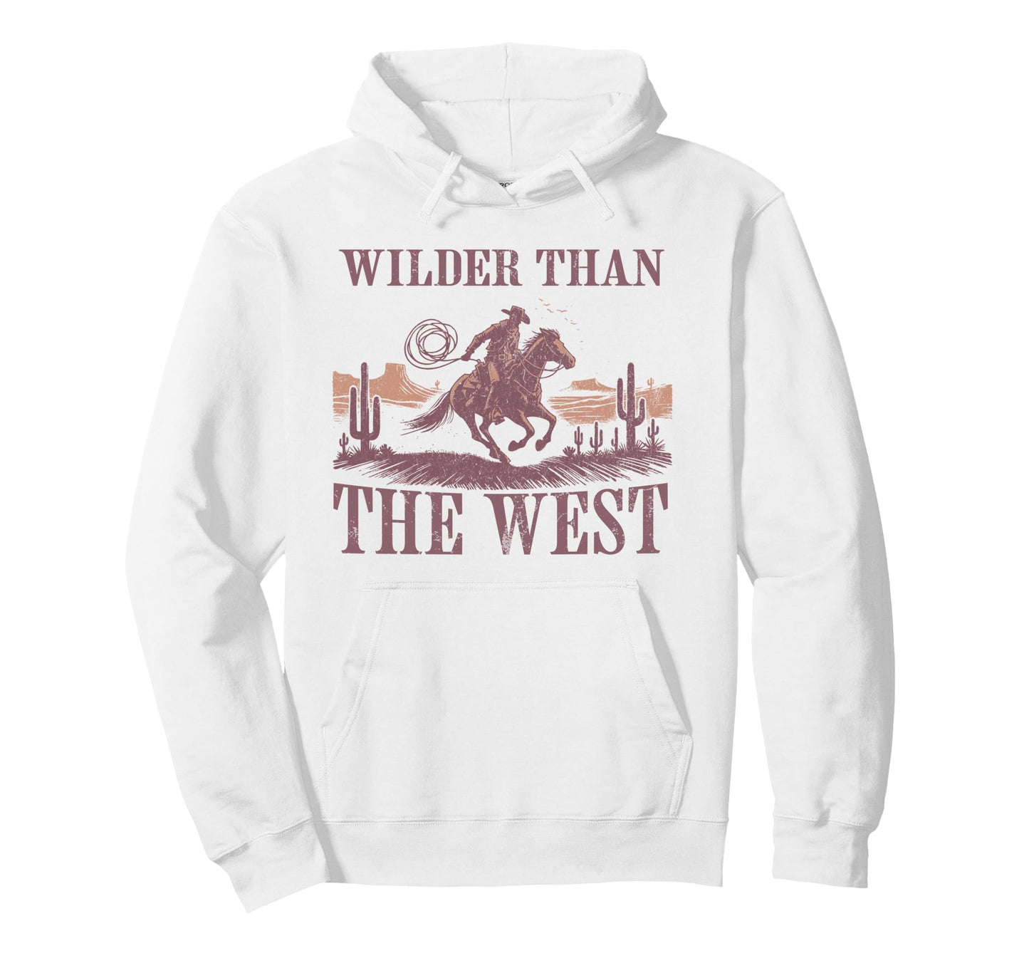 Western Cowboy Riding Horse Wilder Than West Hoodie - Graphic Print Unisex - T-Shirt, Sweatshirt, Hoodie