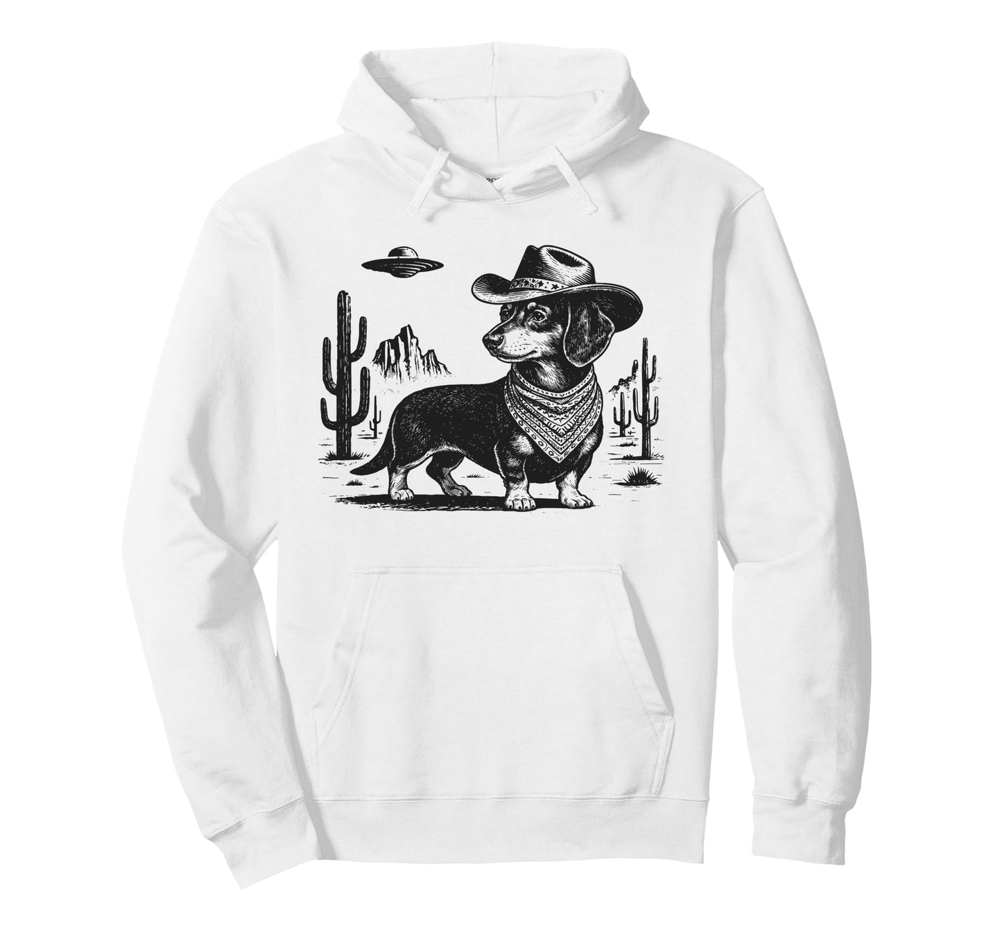 Cowboy Dachshund Ufo Western Dog Hoodie - Trendy Graphic for Adults - T-Shirt, Sweatshirt, Hoodie